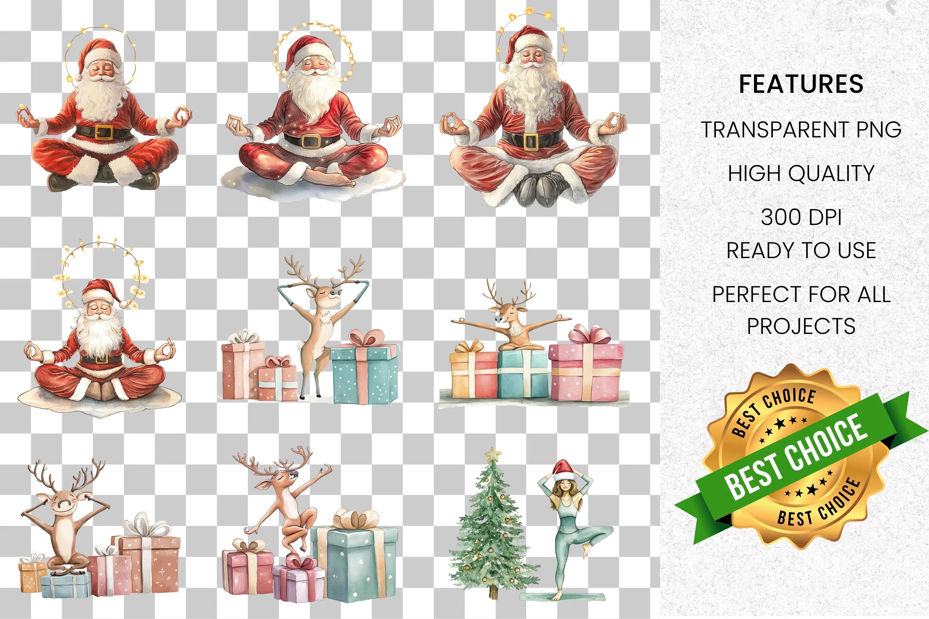 Christmas Yoga Meditation Clipart Bundle