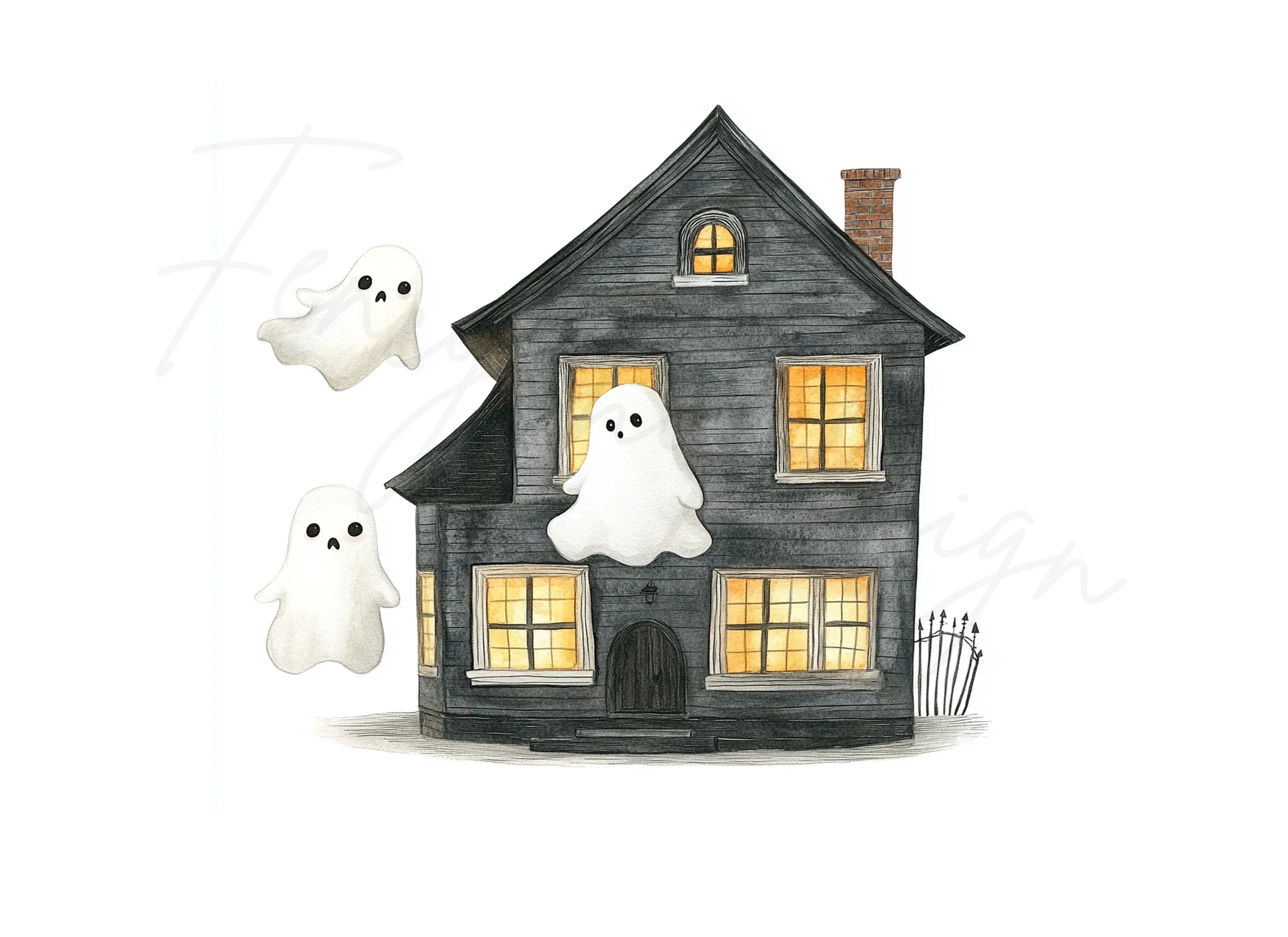 Spooky Haunted House Ghost Clipart Bundle