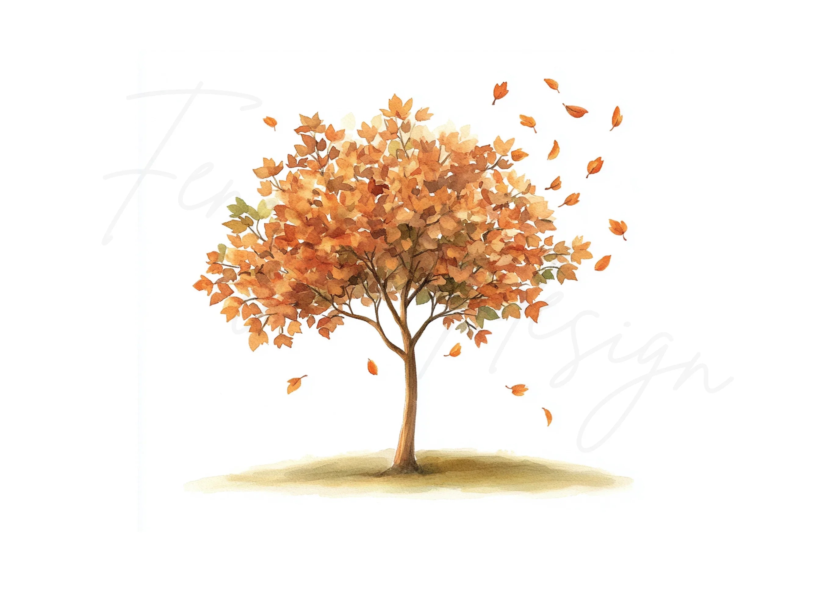 Autumn Trees with Falling Leaves Clipart Bundle