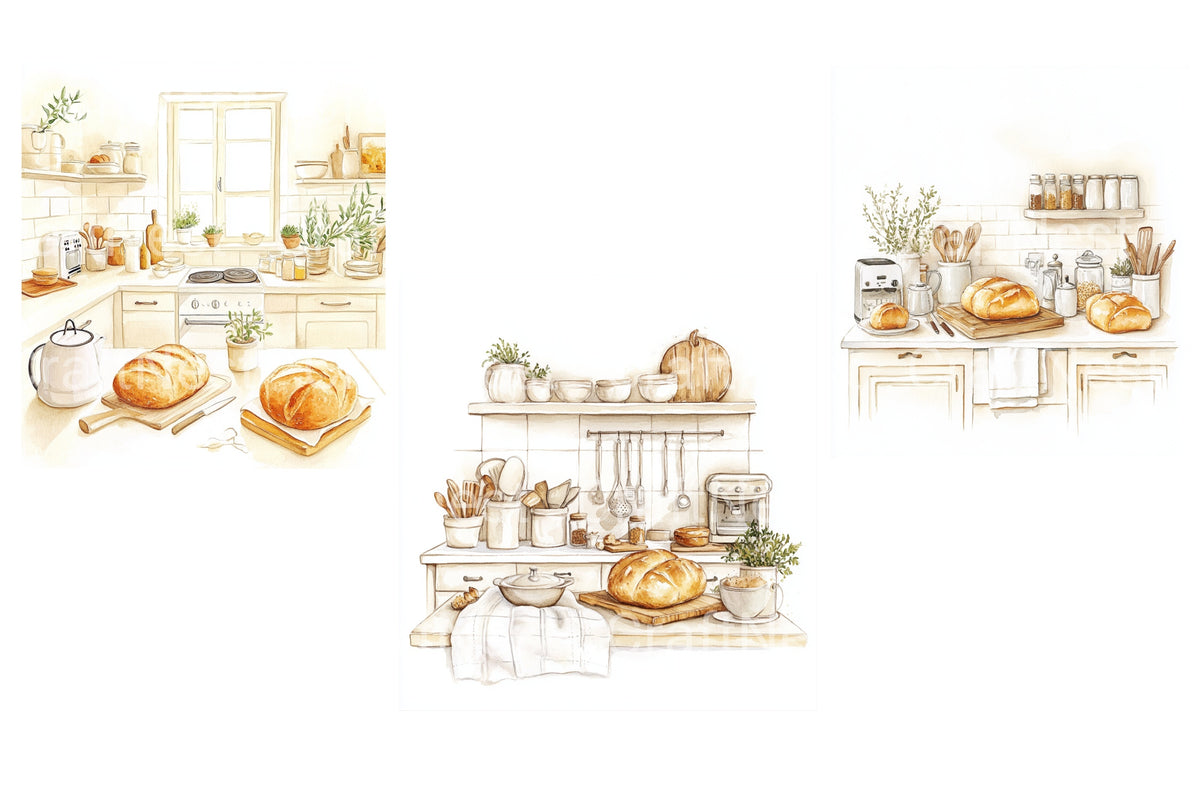 Cozy Kitchen Baking Scene Clipart Bundle