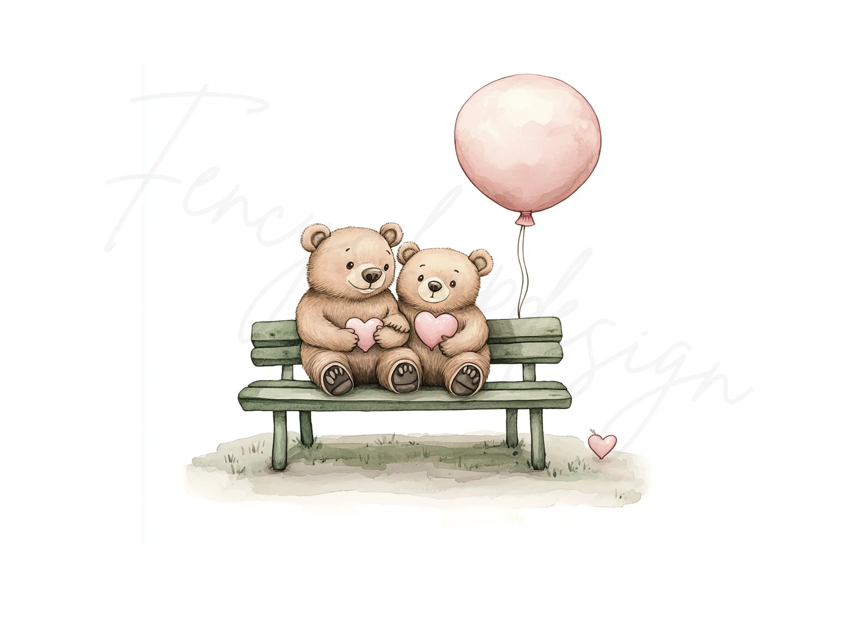 Romantic Bear Couple on Bench Clipart Bundle