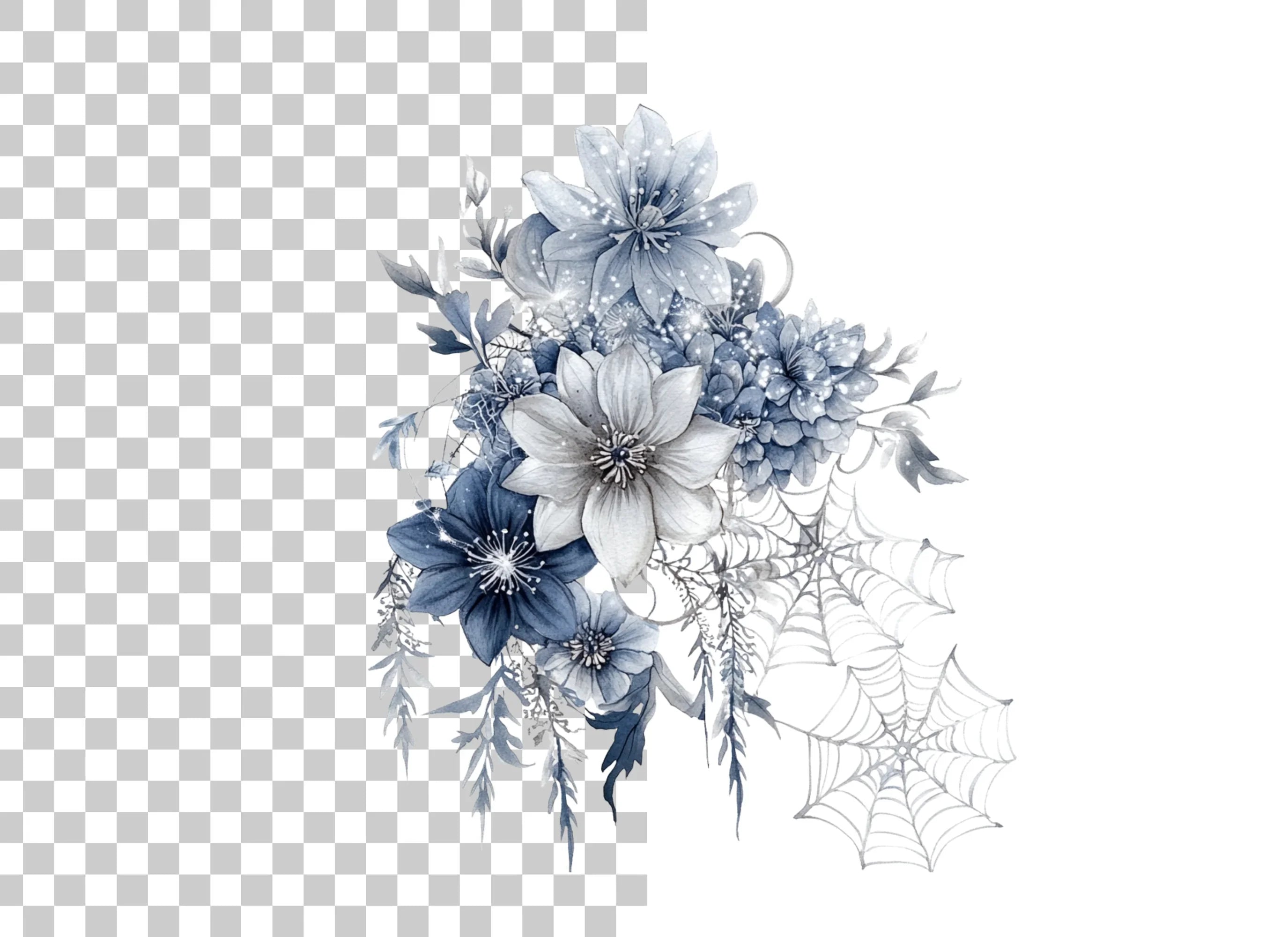 Spooky Blue Floral Halloween Clipart Bundle
