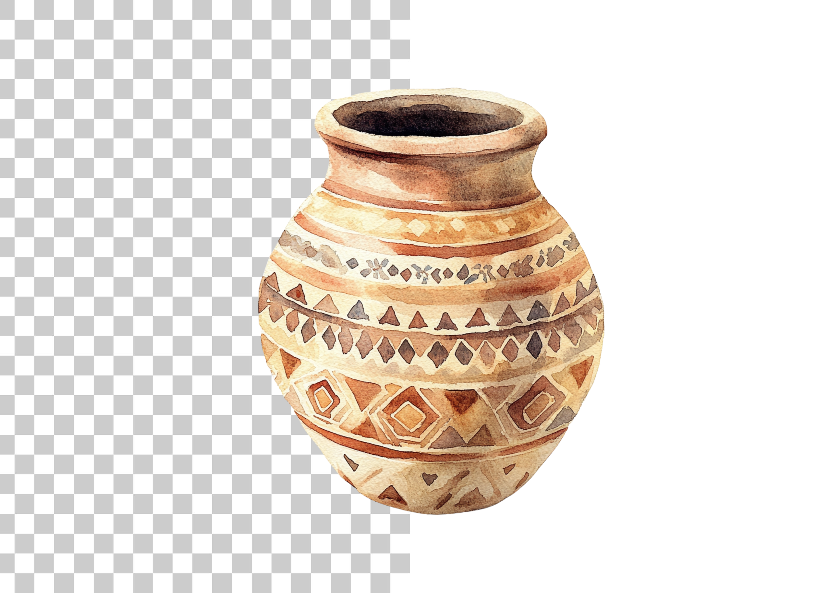 Hand Painted Tribal Clay Pots Clipart Bundle