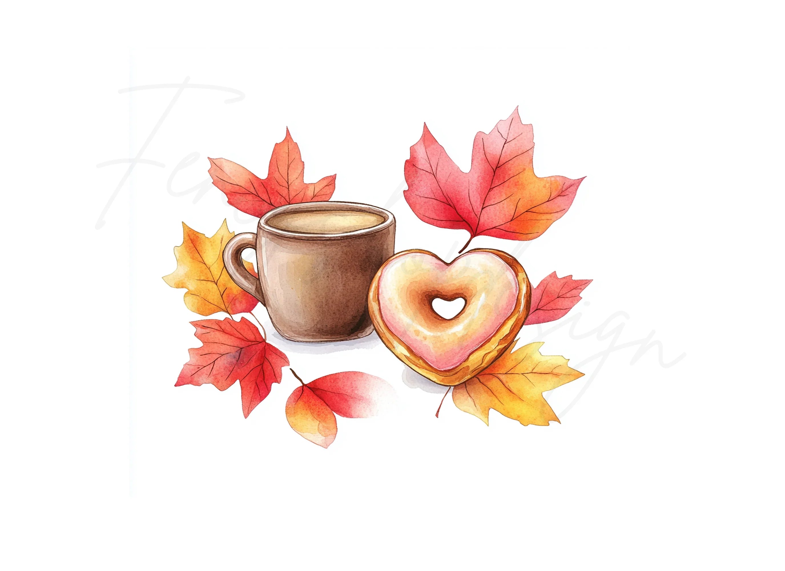 Autumn Leaves Donut Coffee Clipart Bundle
