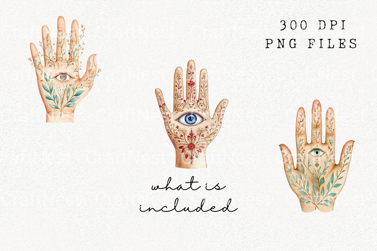 Nature Inspired Hamsa Hand Graphics Clipart Bundle