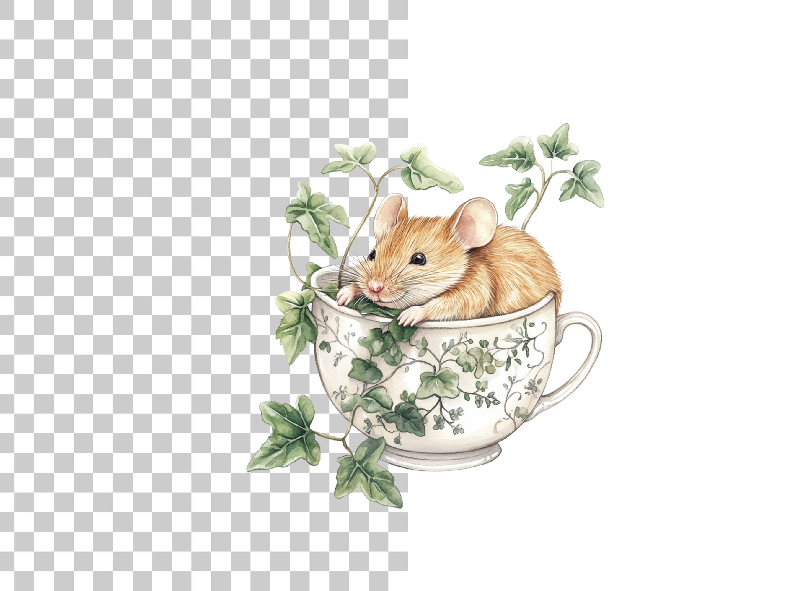 Brown Mice in Teacups Clipart Bundle