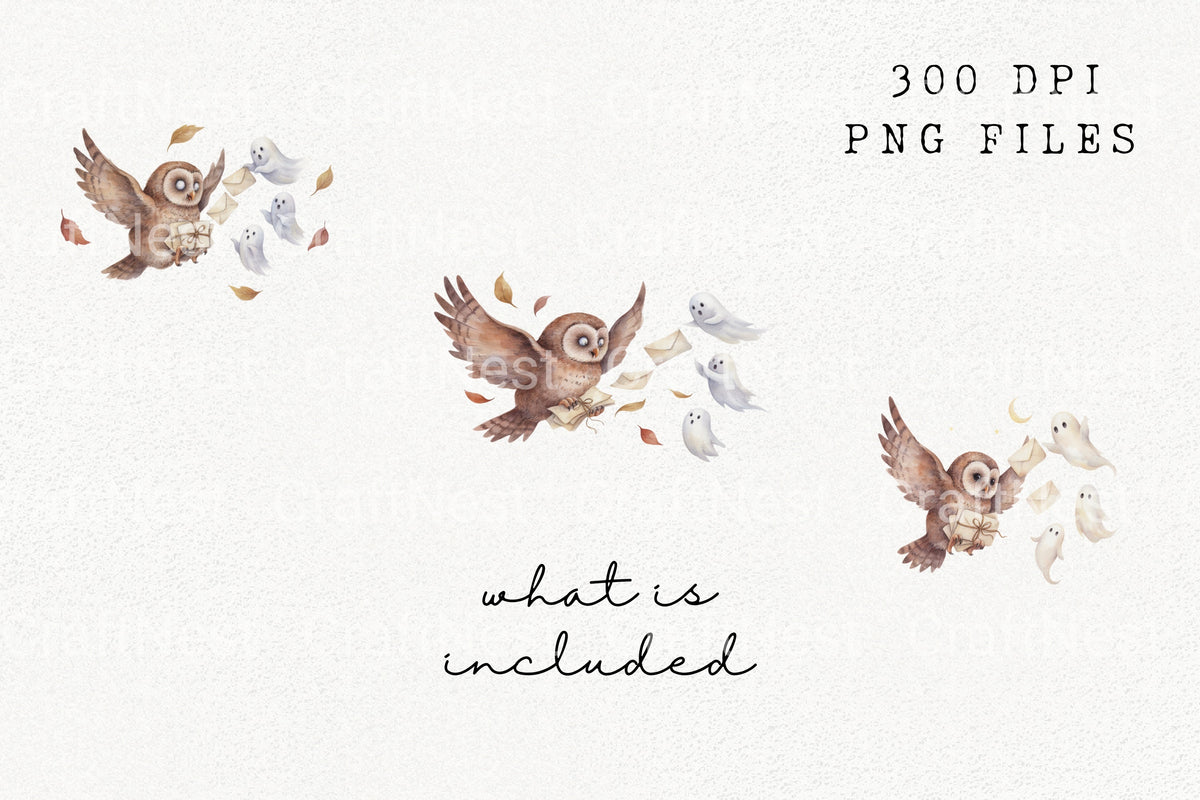 Owl Sending Ghosts And Letters Clipart Bundle