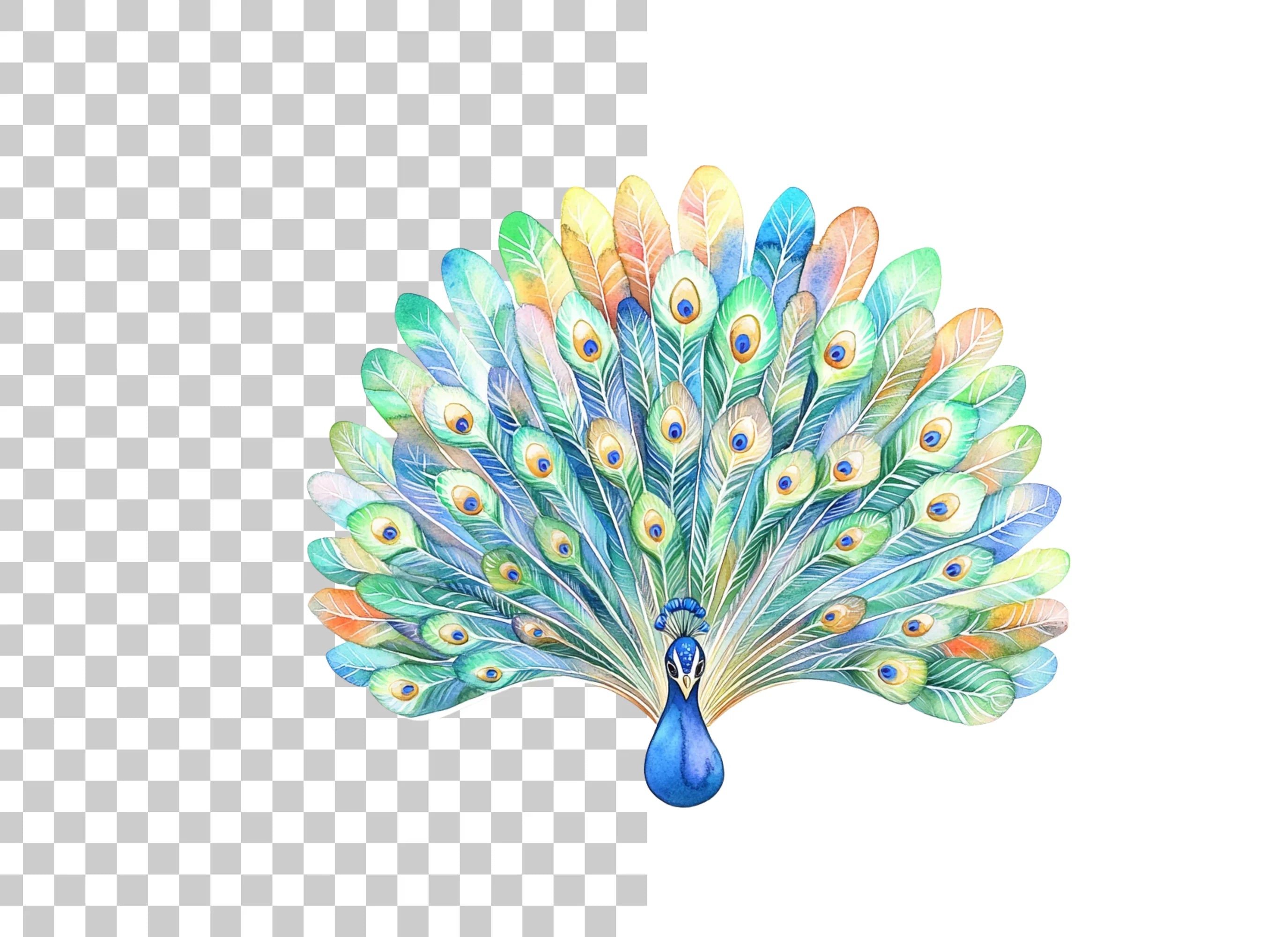Vibrant Peacock Feather Fan Clipart Bundle