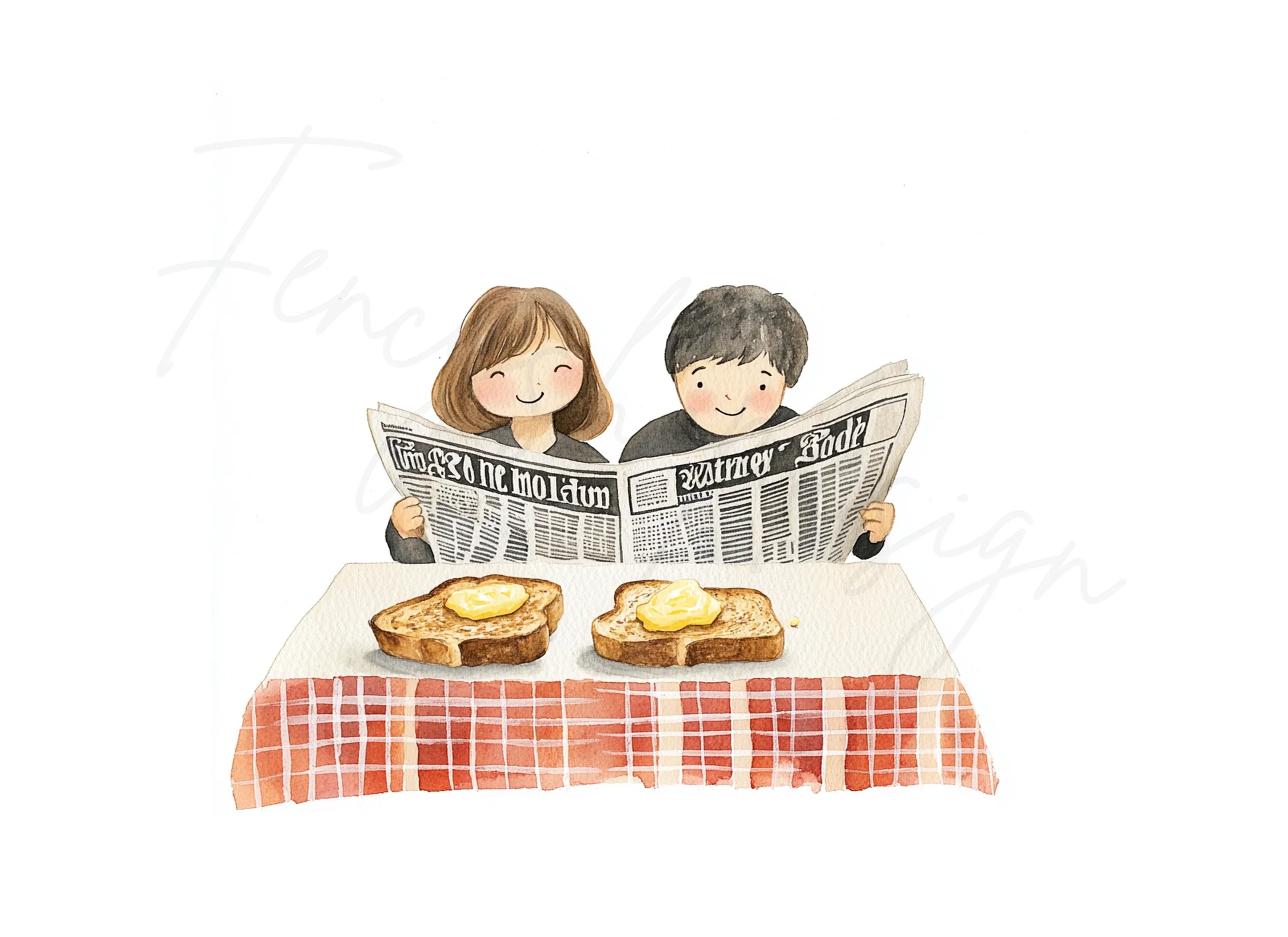 Couple Reading Newspaper Breakfast Clipart Bundle