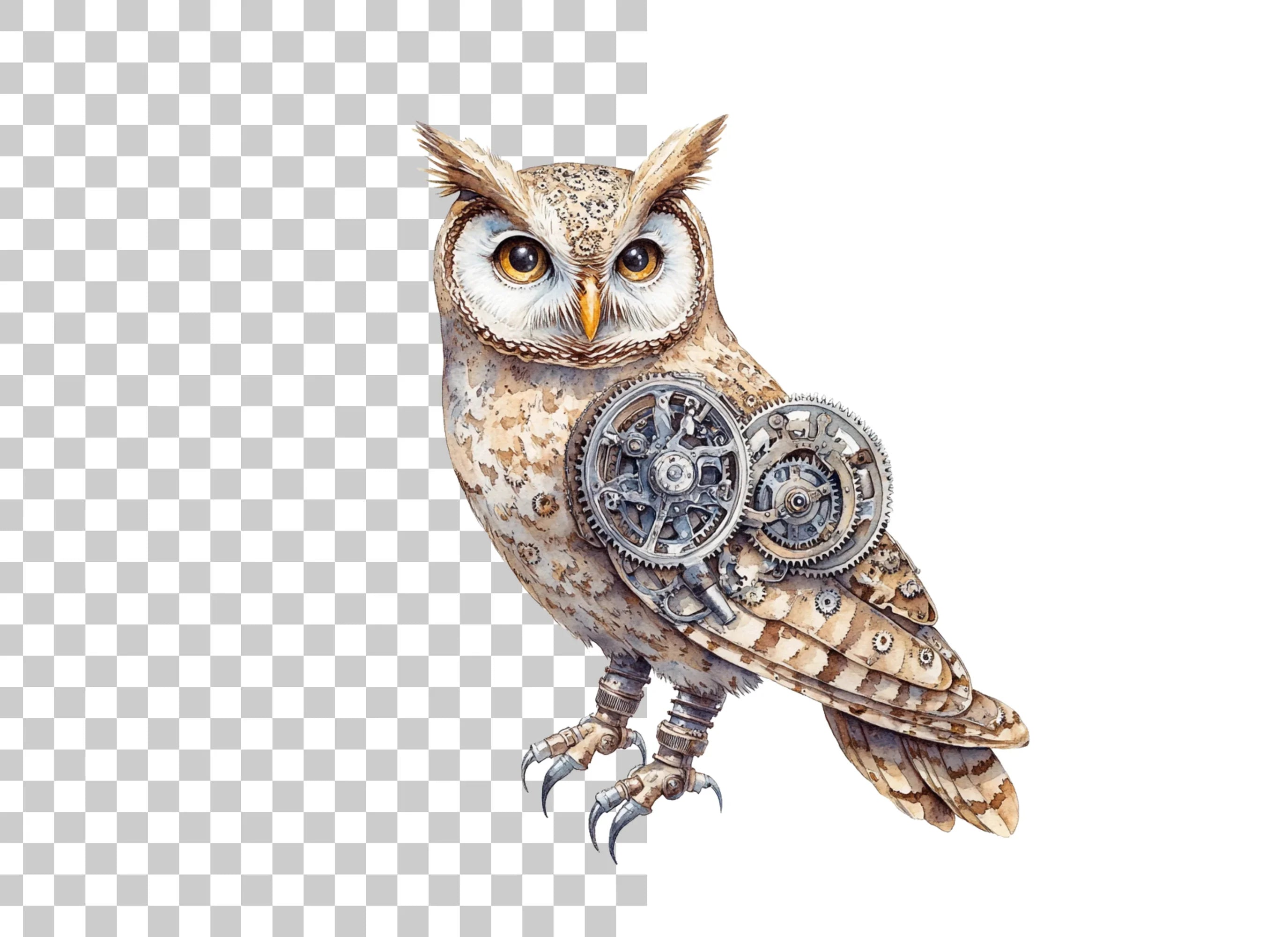 Steampunk Owl Mechanical Bird Clipart Bundle