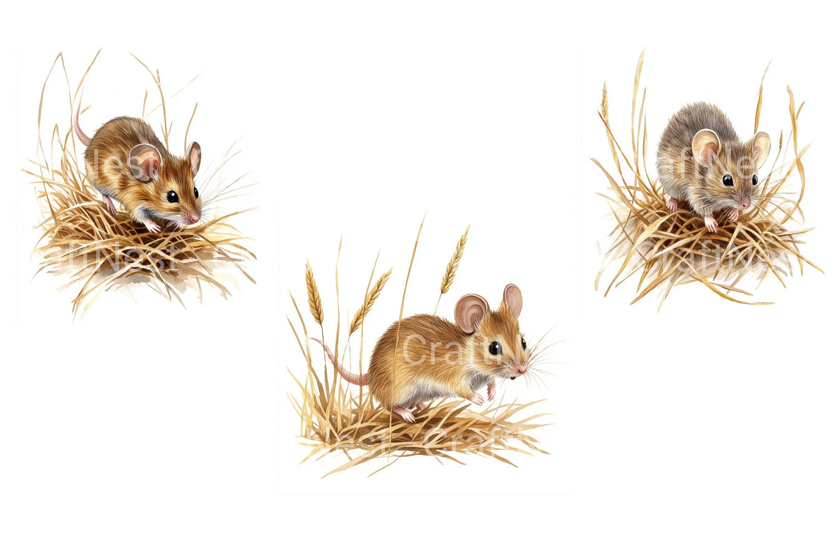 Adorable Mouse In Wheat Field Clipart Bundle