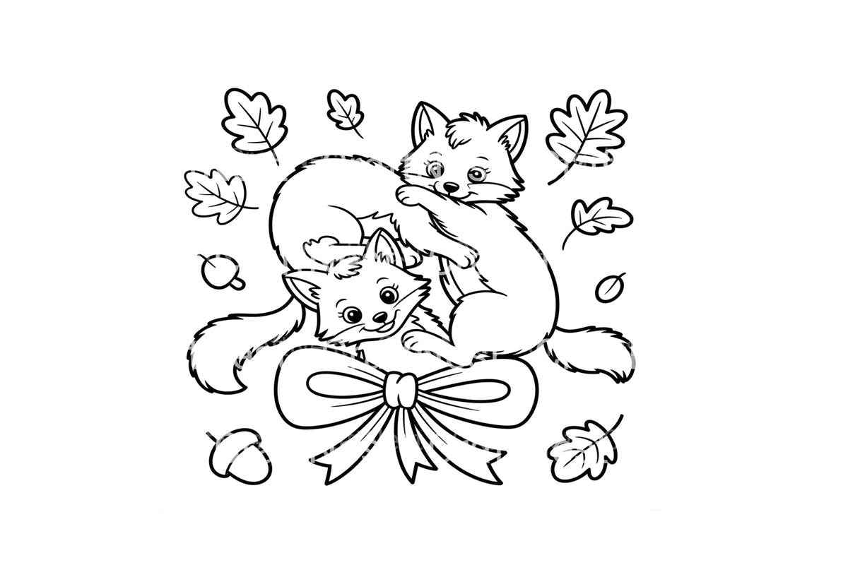 Cute Fox Family Autumn Coloring Books