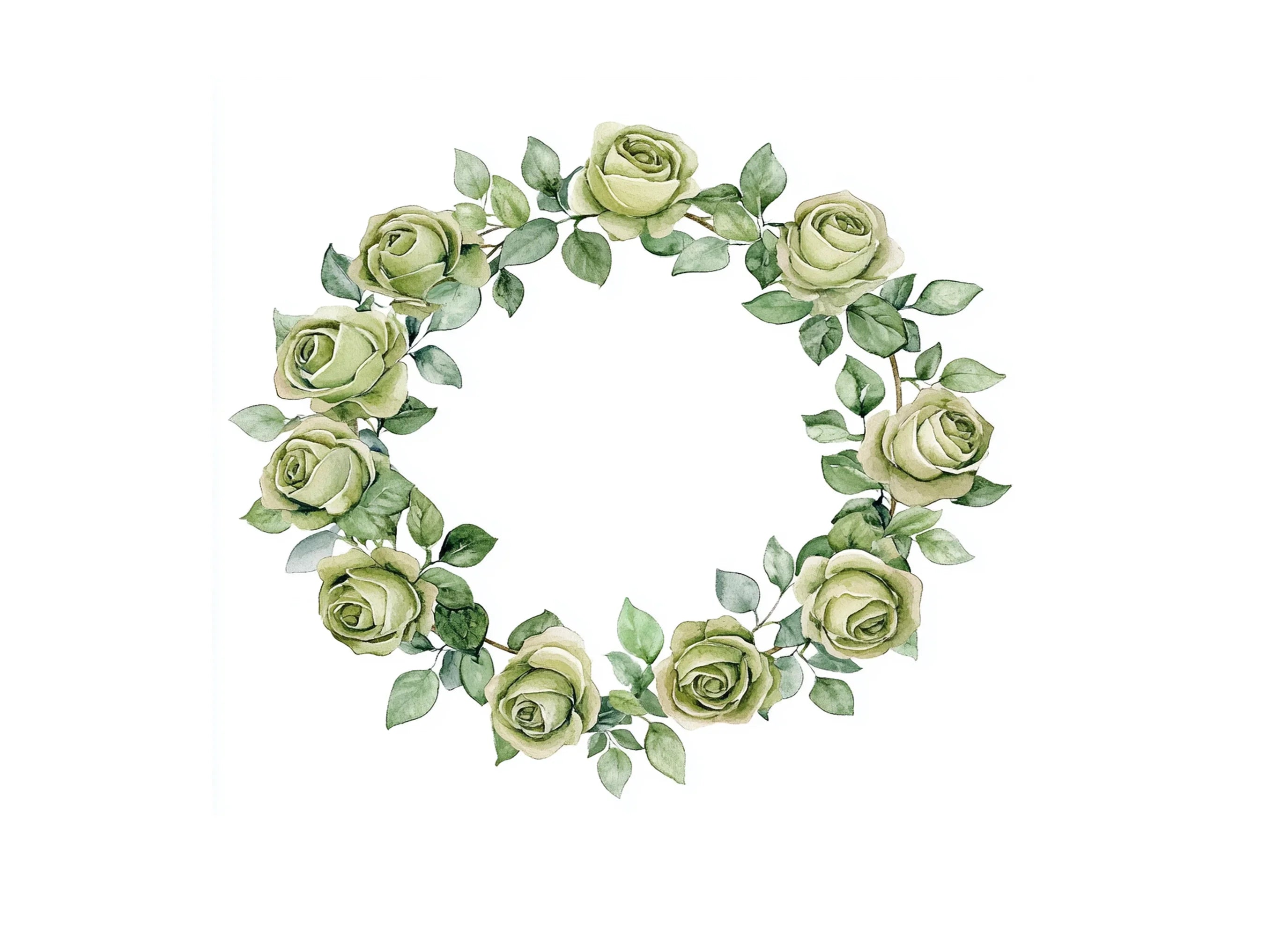 Green Rose Wreath Clipart Bundle