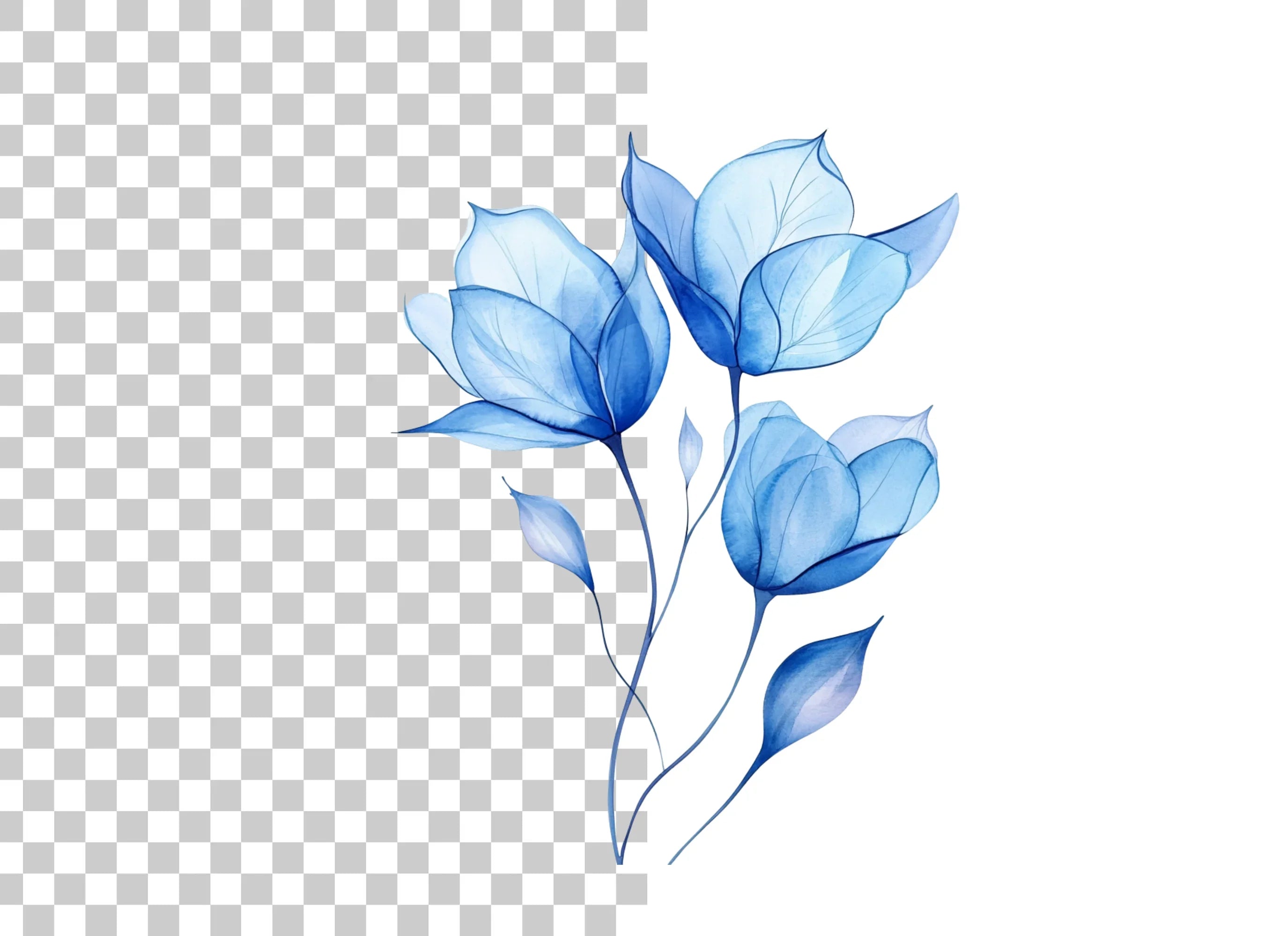 Elegant Blue Flowers Clipart Bundle