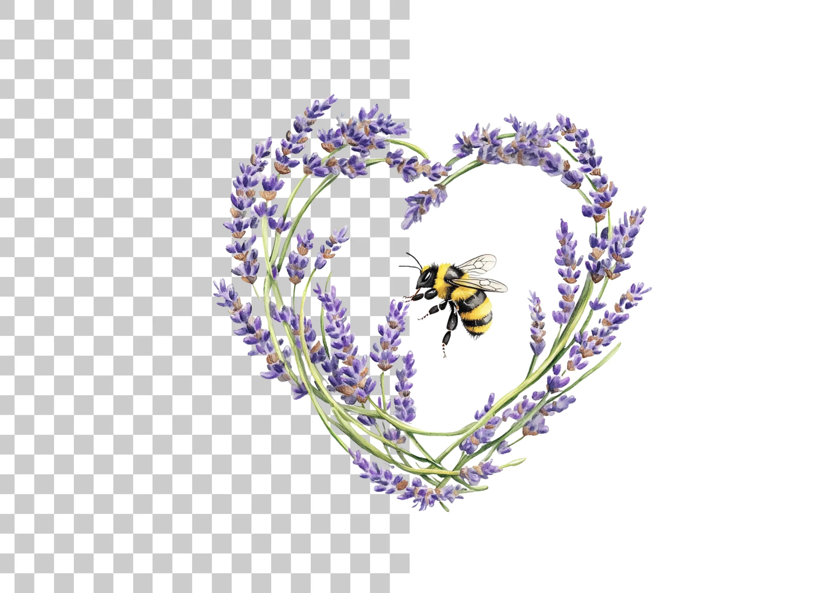 Lavender Heart with Bee Clipart Bundle