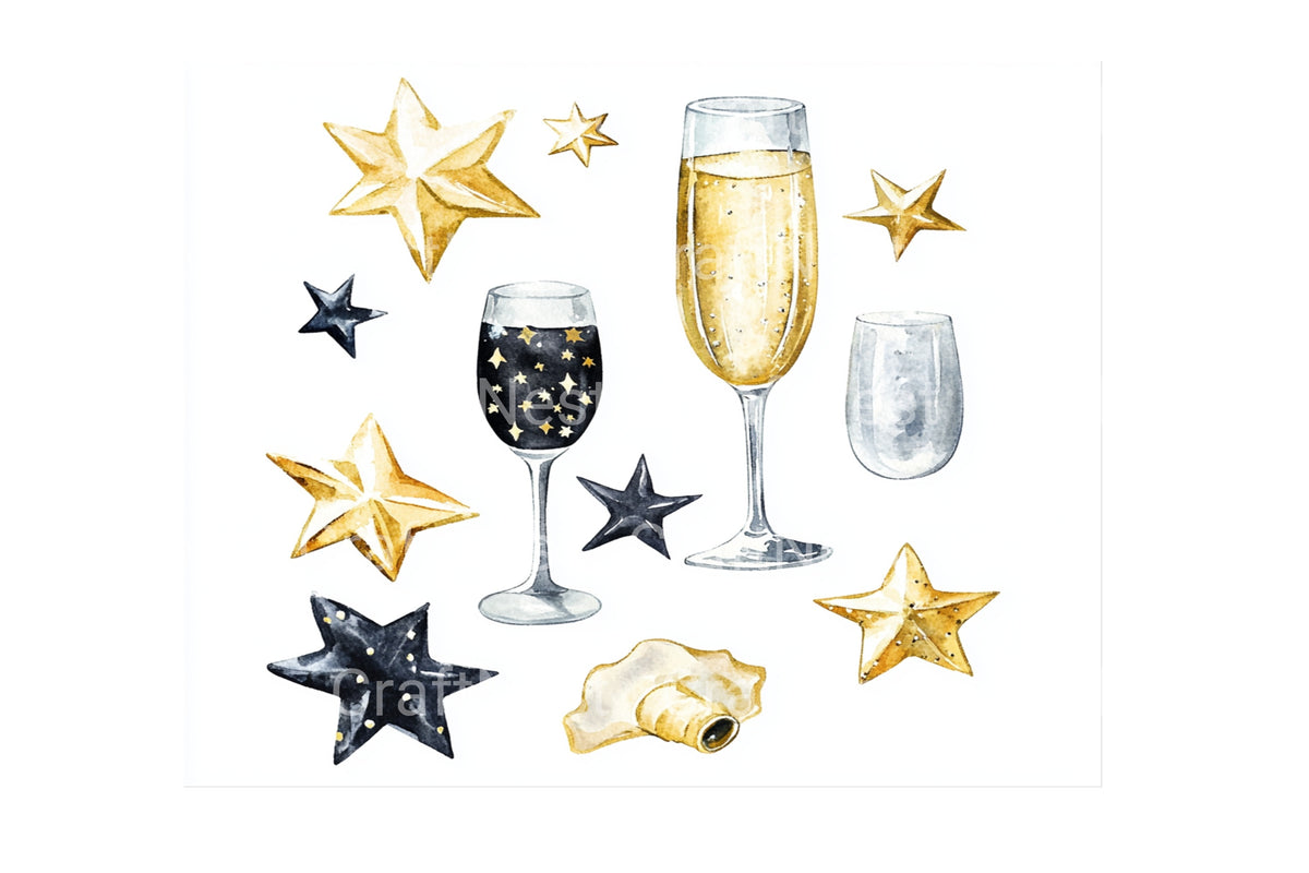 New Year Eve Celebration Elements Clipart Bundle