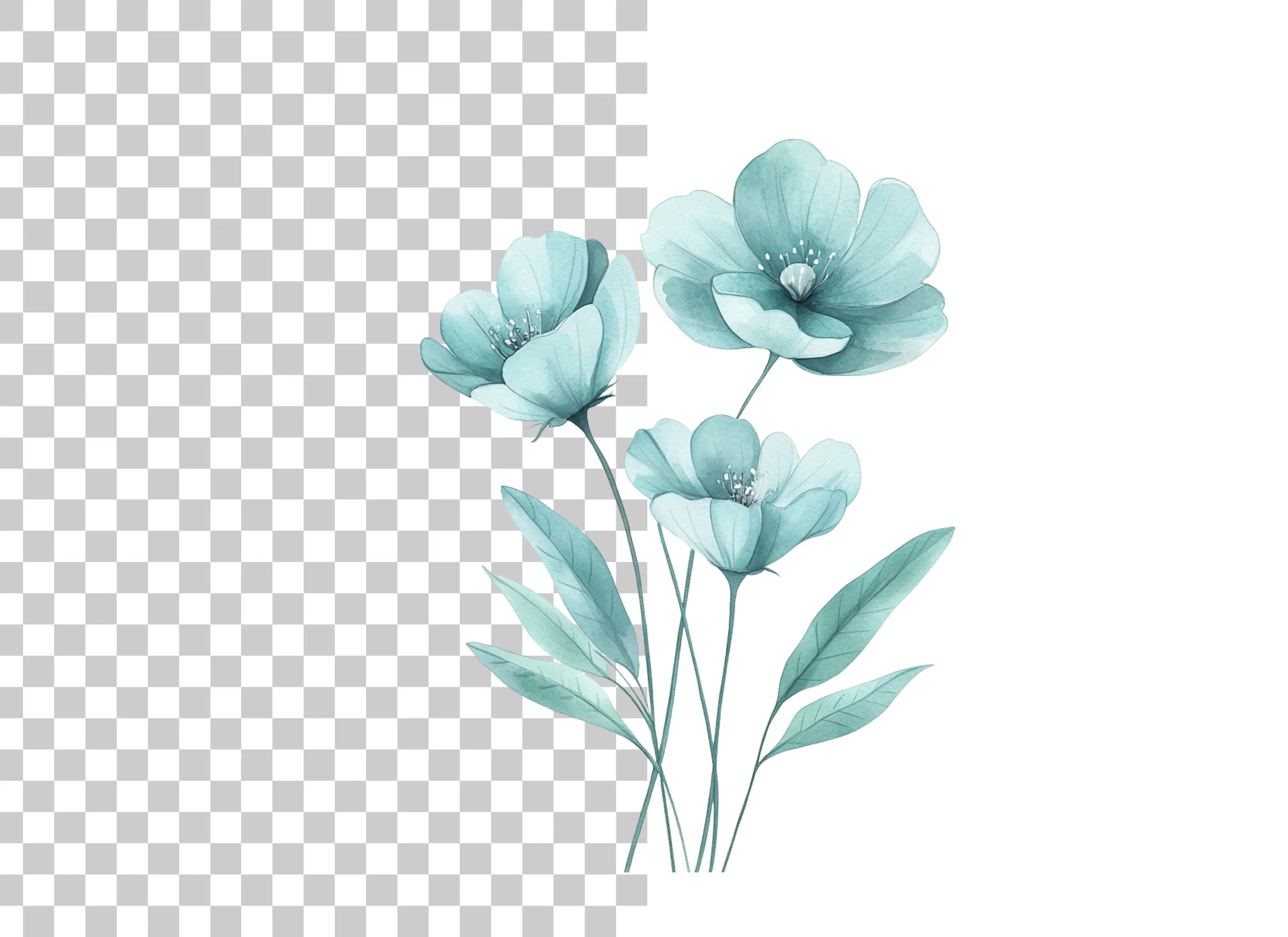 Teal Flowers Clipart Bundle
