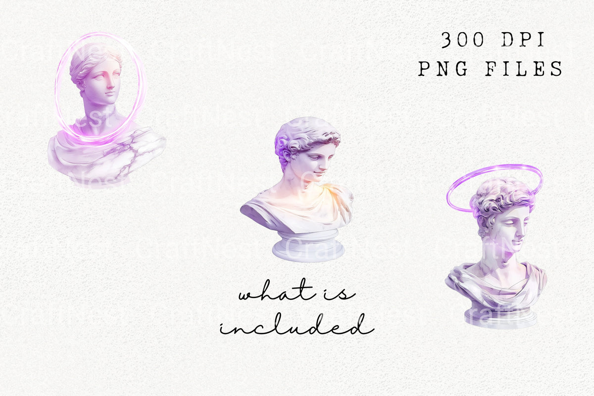 Neon Angel Statue Clipart Bundle