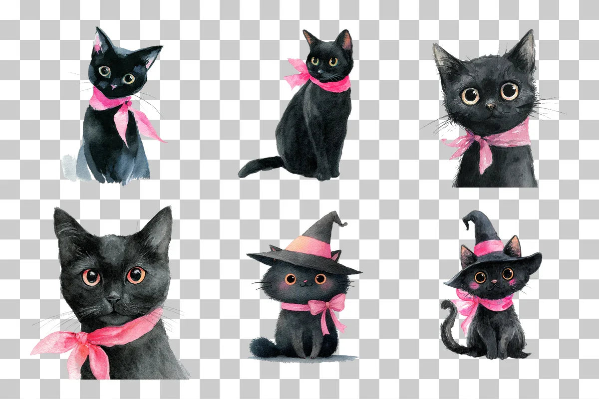 Cute Black Cat with Bow Clipart Bundle - CraftNest - Digital Crafting and Art