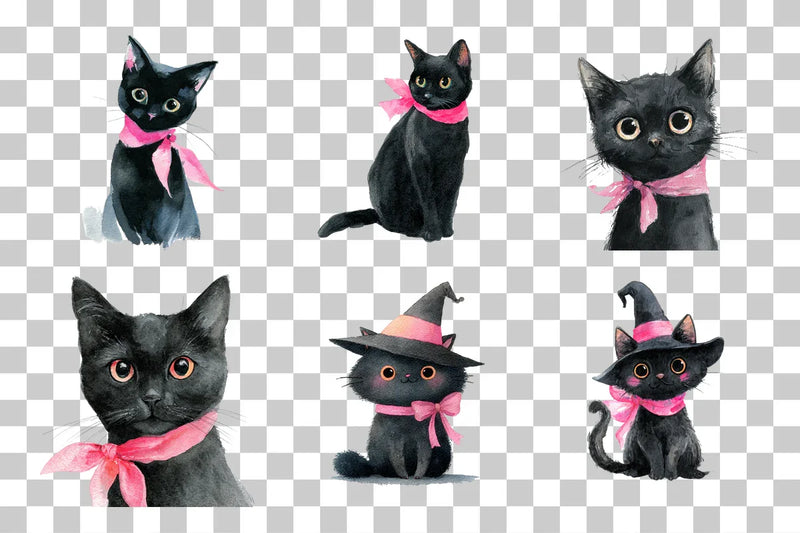 Cute Black Cat with Bow Clipart Bundle - CraftNest - Digital Crafting and Art