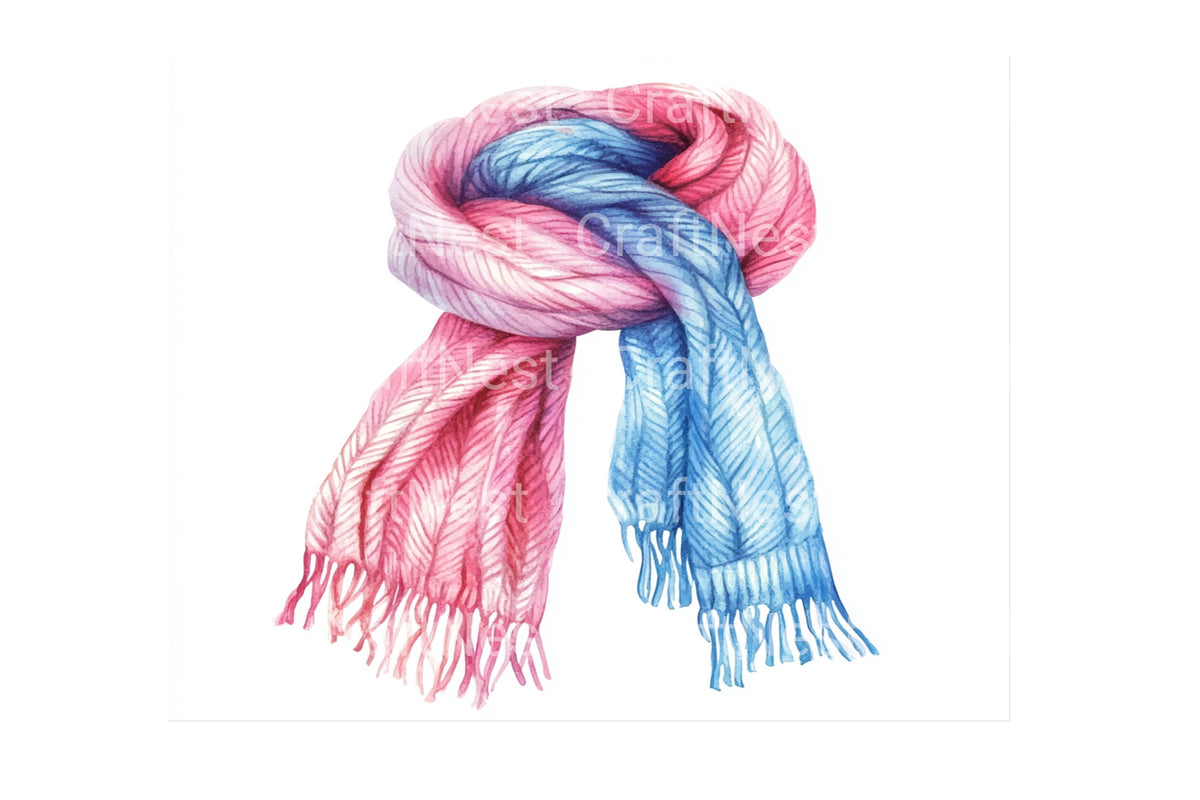 Knitted Scarf Illustrations Clipart Bundle