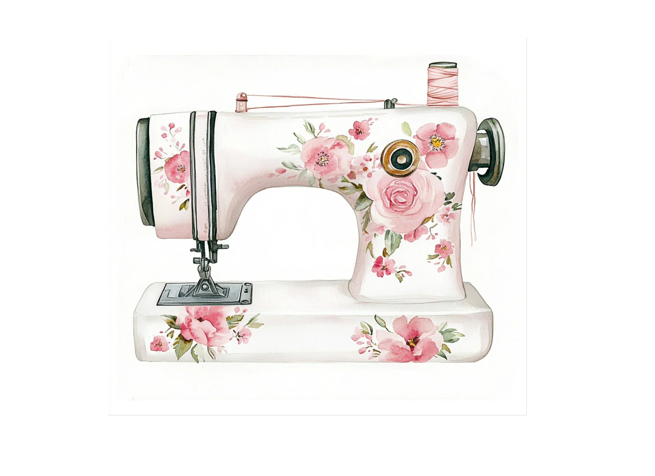 Floral Vintage Sewing Machine Clipart Bundle