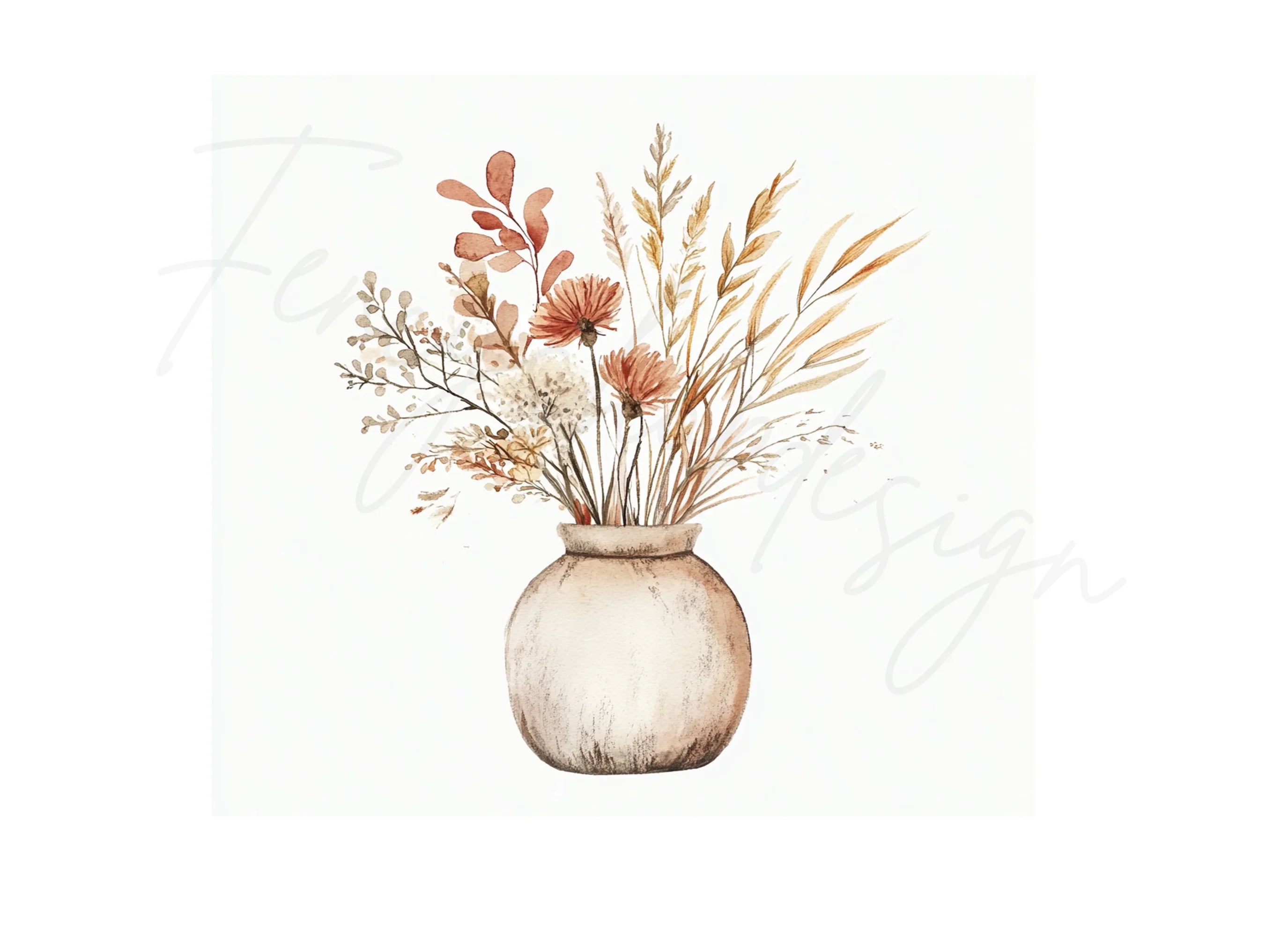 Boho Dried Floral Arrangements Clipart Bundle