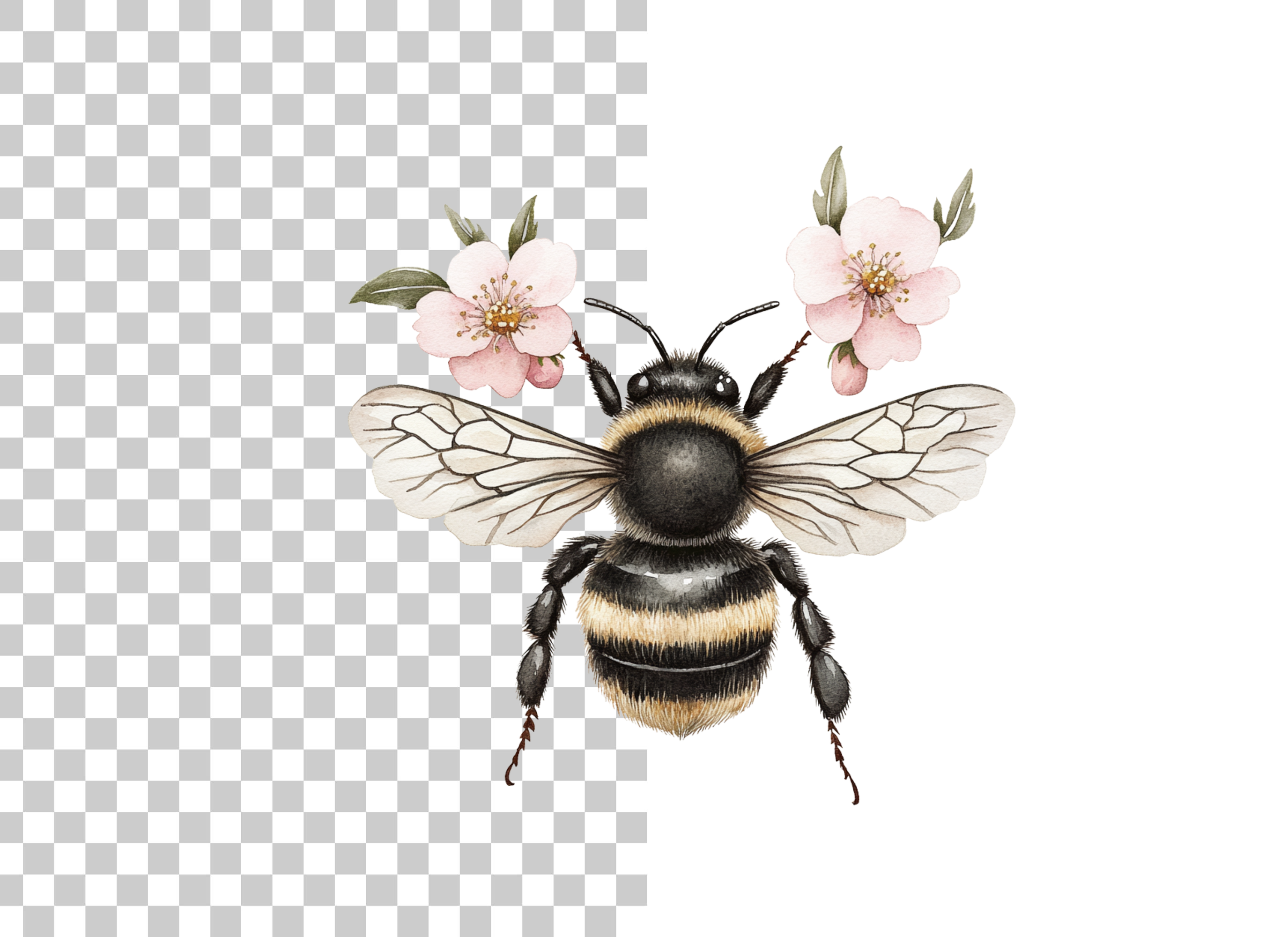 Bumblebee and Pink Flowers Clipart Bundle