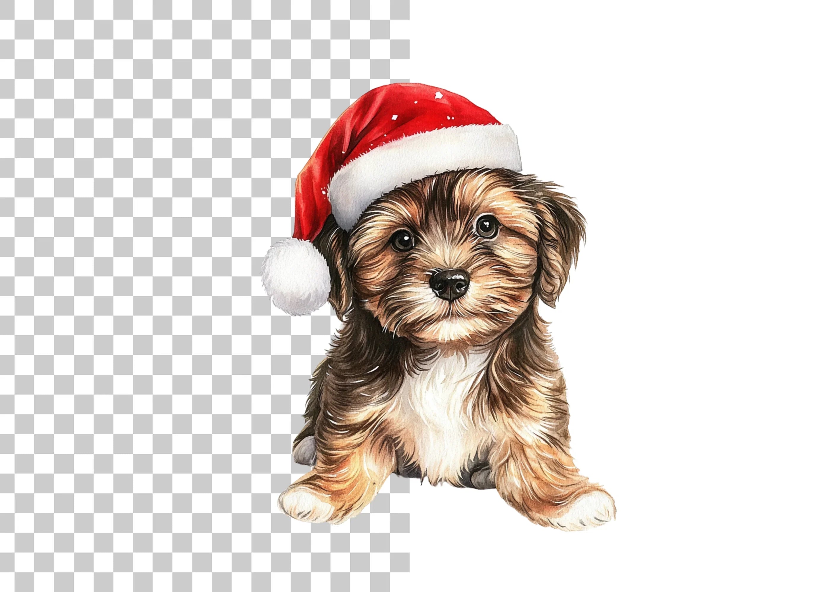 Festive Puppy with Santa Hat Clipart Bundle
