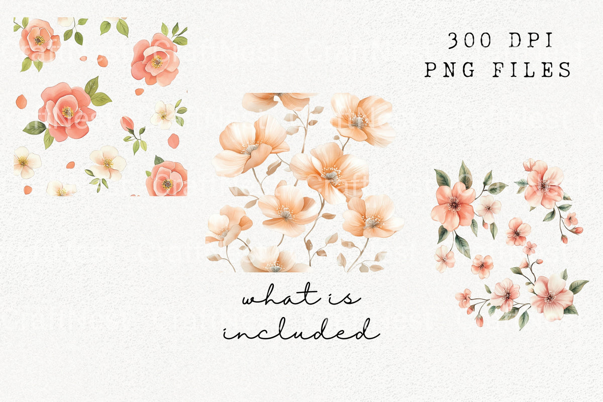 Peach Floral Elements Essentials Clipart Bundle