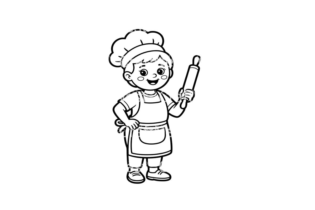 Cute Chef with Rolling Pin Coloring Books