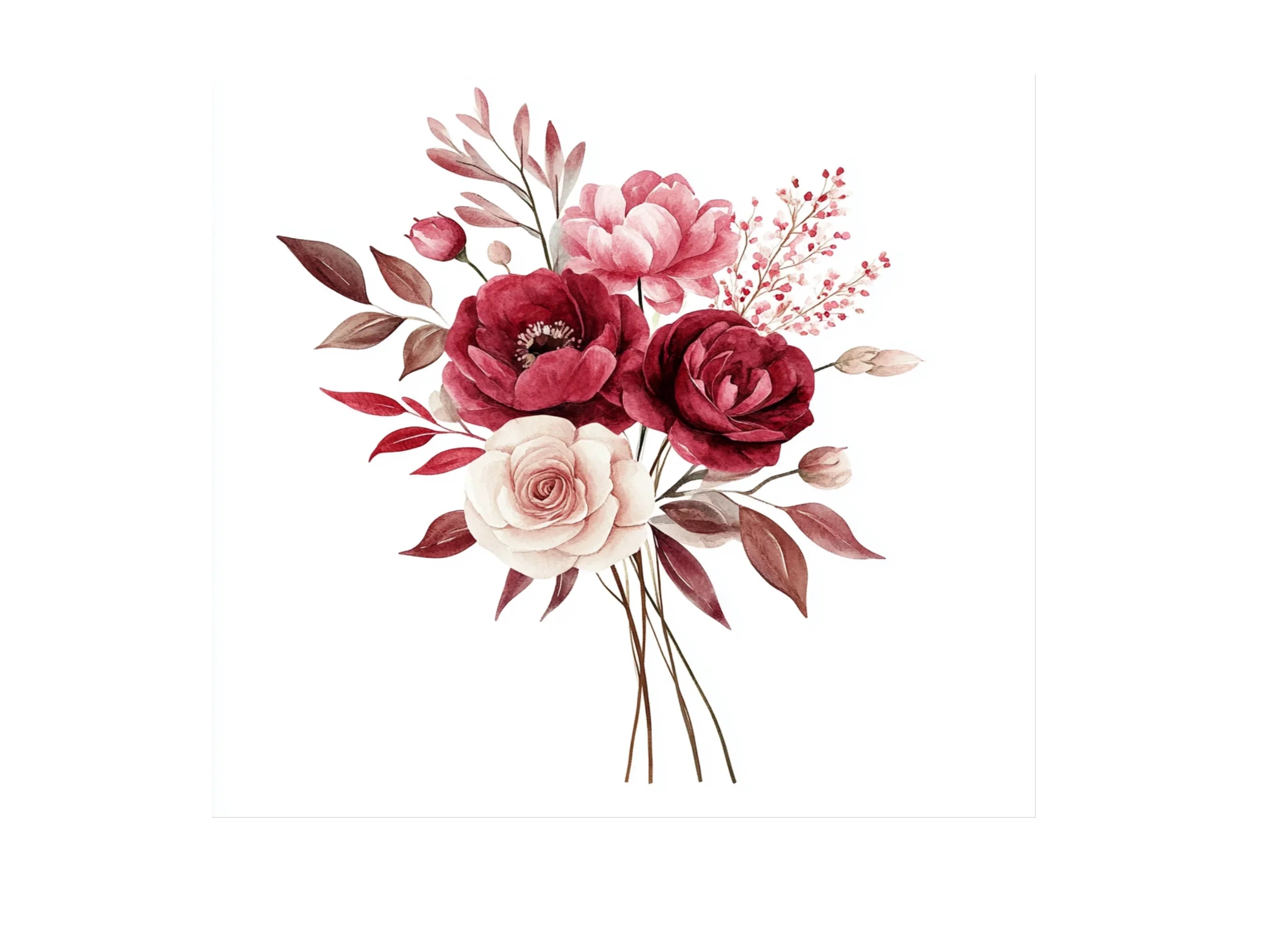 Elegant Red Pink Flower Bouquets Clipart Bundle