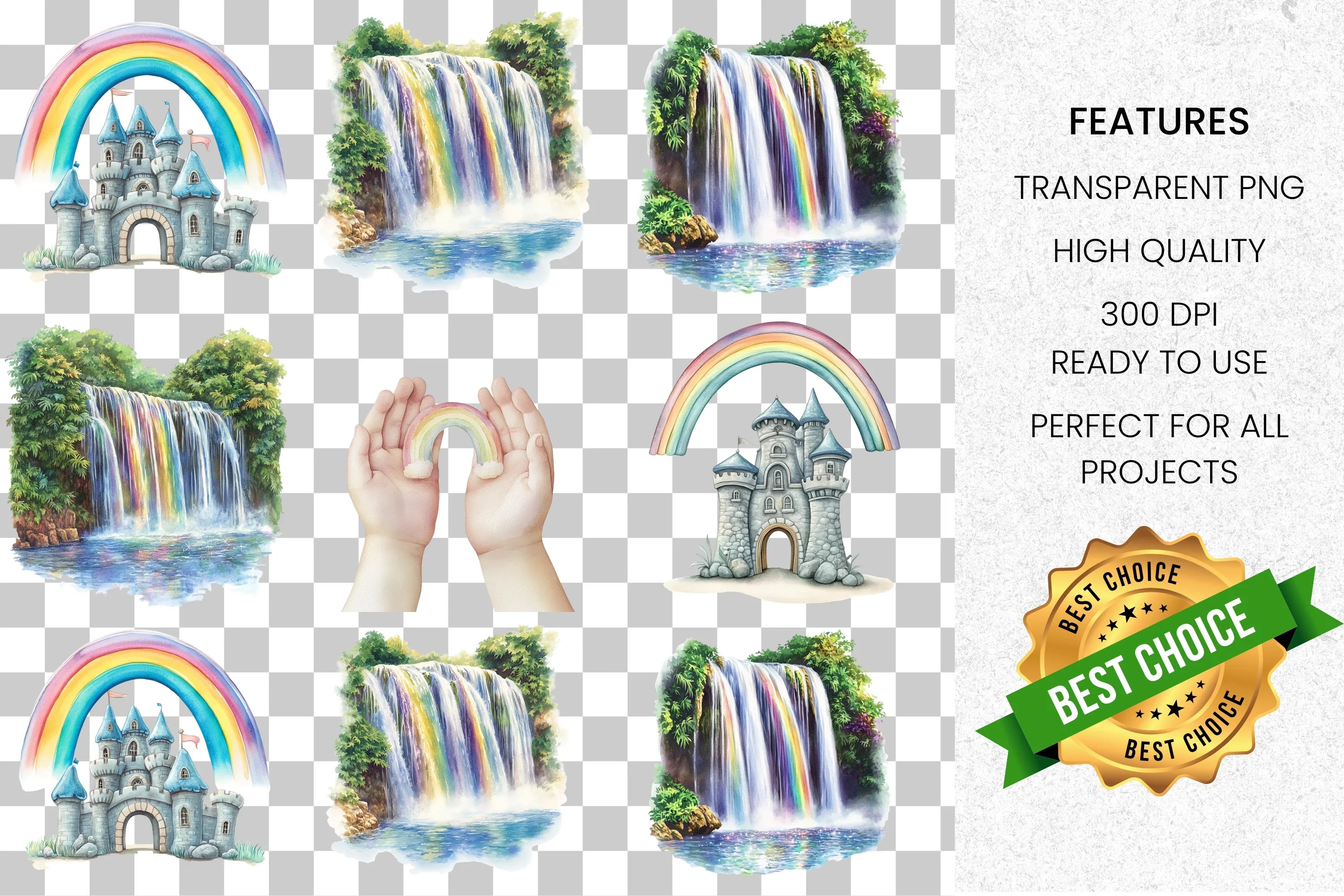 Whimsical Rainbow Fantasy Clipart Bundle