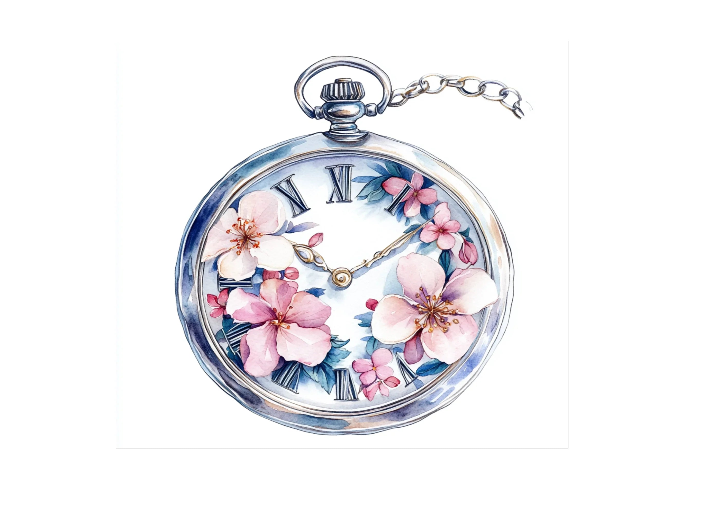 Vintage Pocket Watch Floral Clipart Bundle