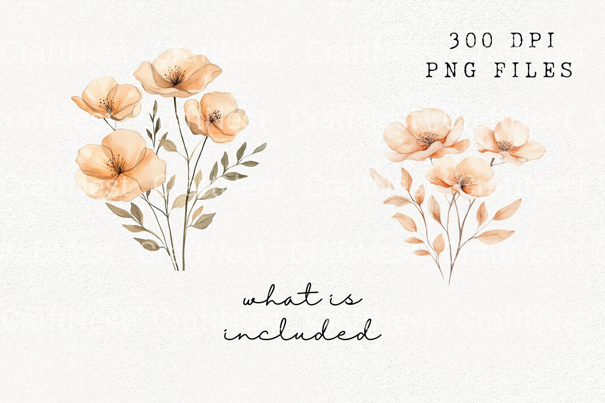 Peach Floral Bouquet Clipart Bundle