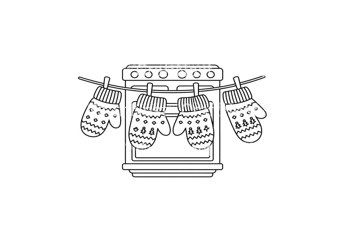 Christmas Mittens Drying on Line Coloring Books