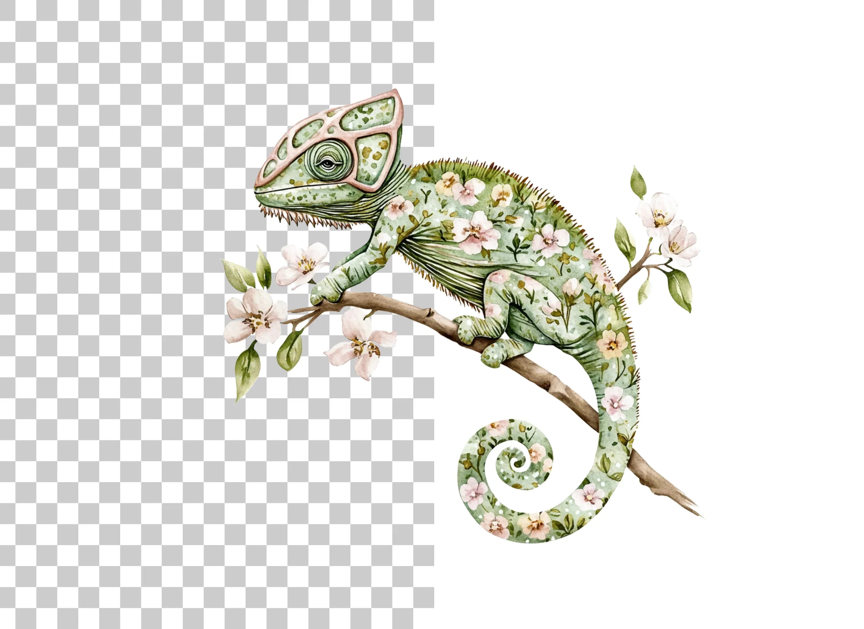 Floral Chameleon Trio Clipart Bundle