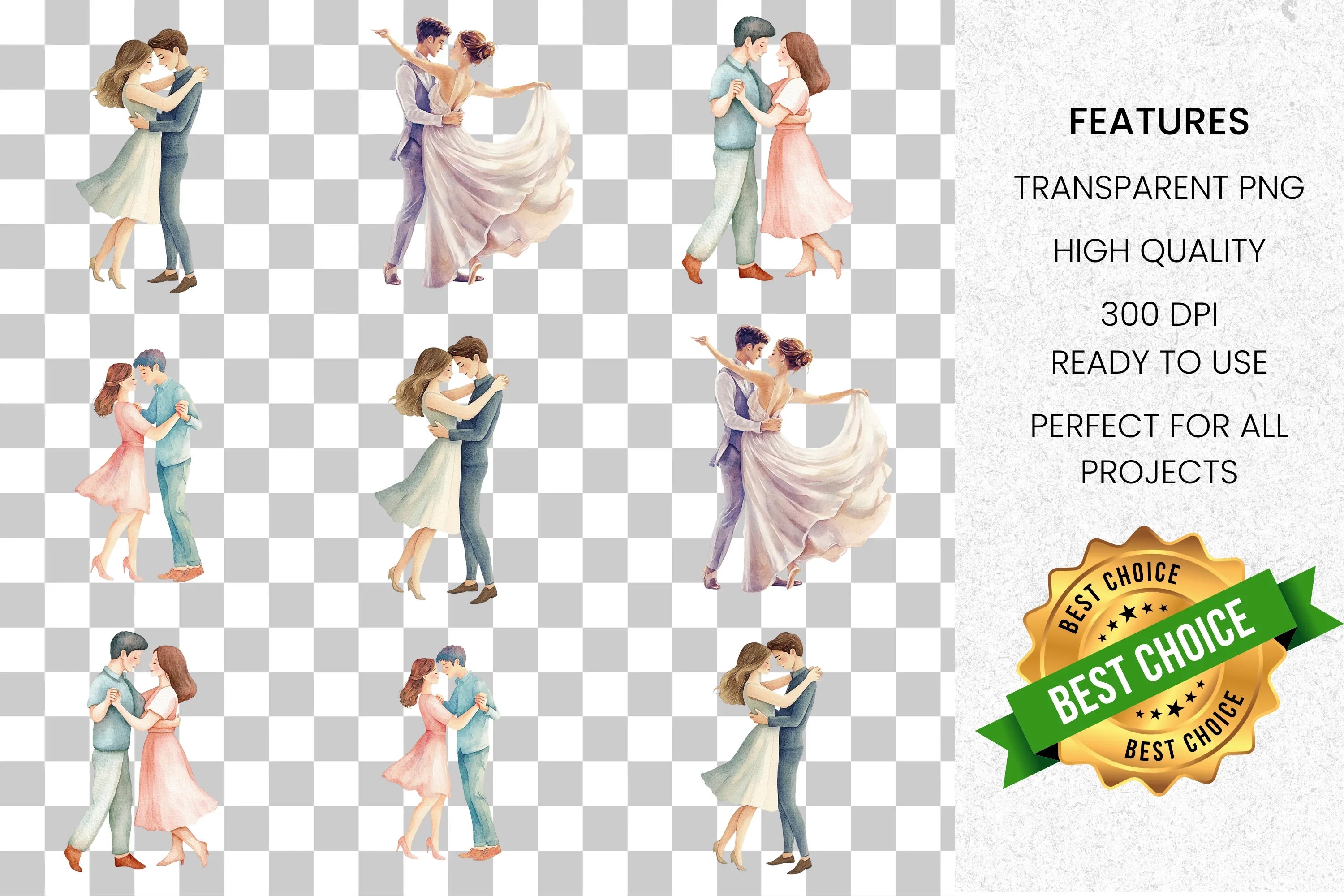 Romantic Dancing Couples Clipart Bundle