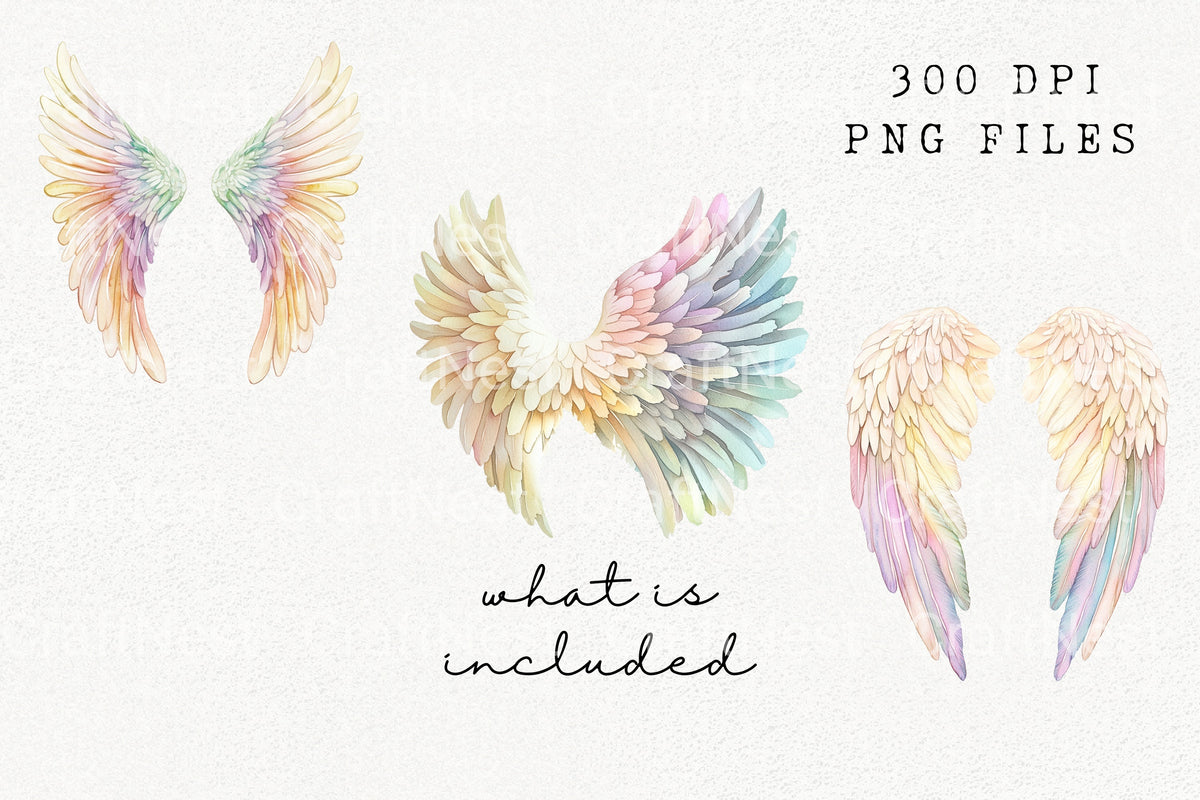 Rainbow Angel Wings Clipart Bundle