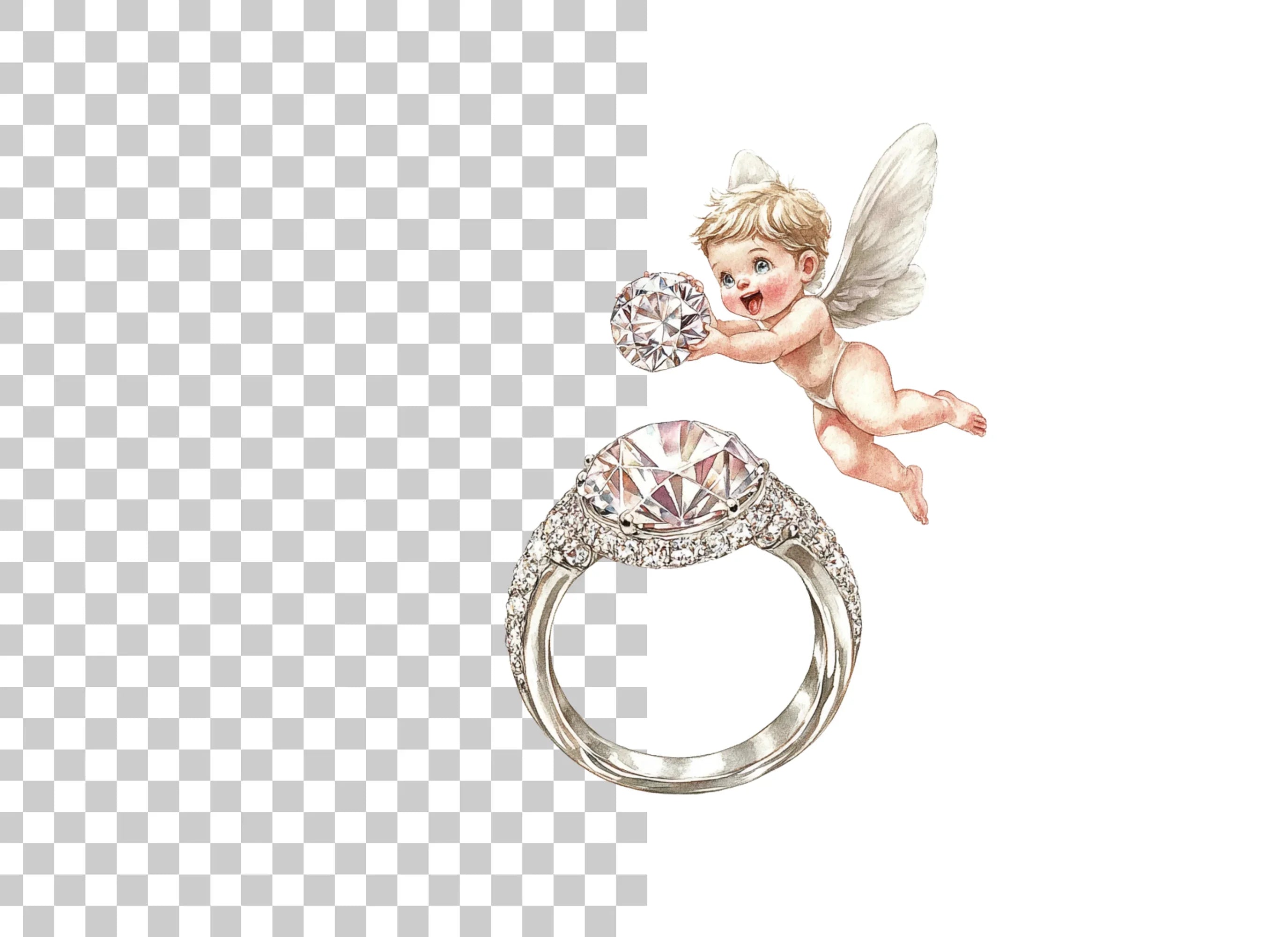 Diamond Ring and Cupid Clipart Bundle