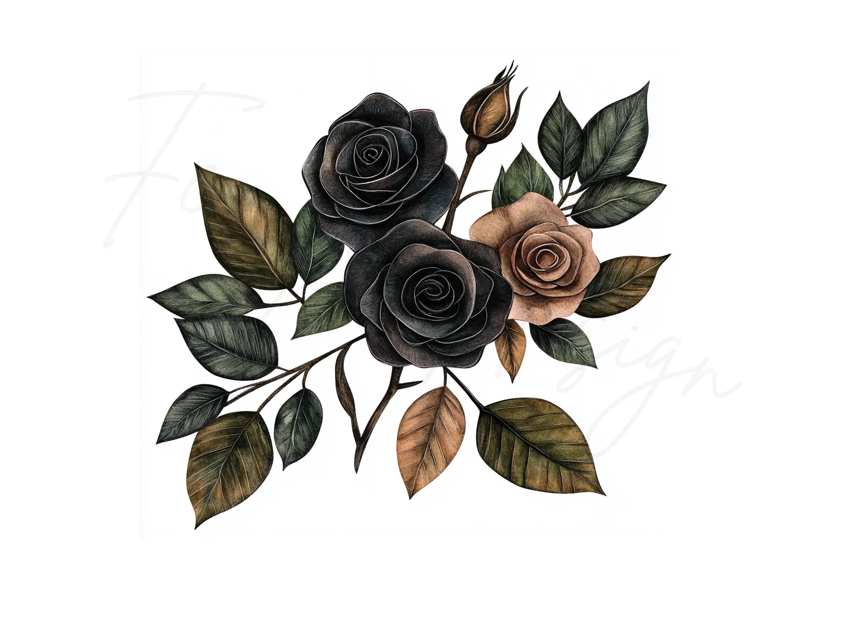 Dark Romantic Rose Bouquets Clipart Bundle