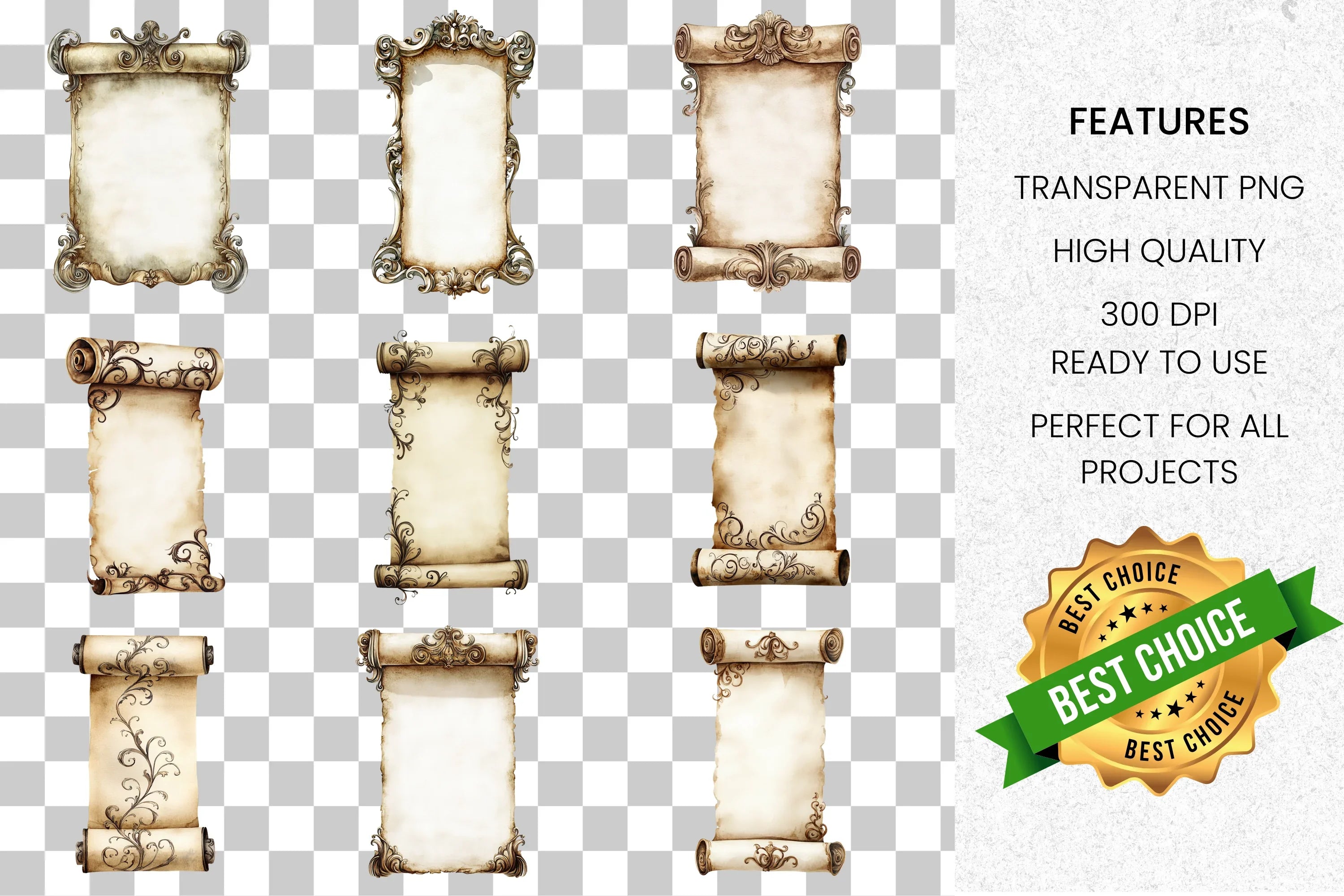 Vintage Scroll Rolls Clipart Bundle
