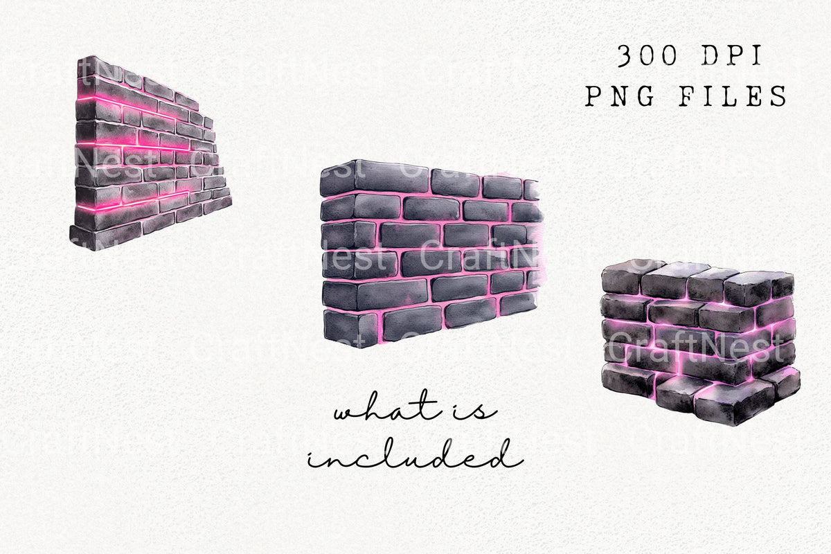 Neon Glow Brick Wall Clipart Bundle