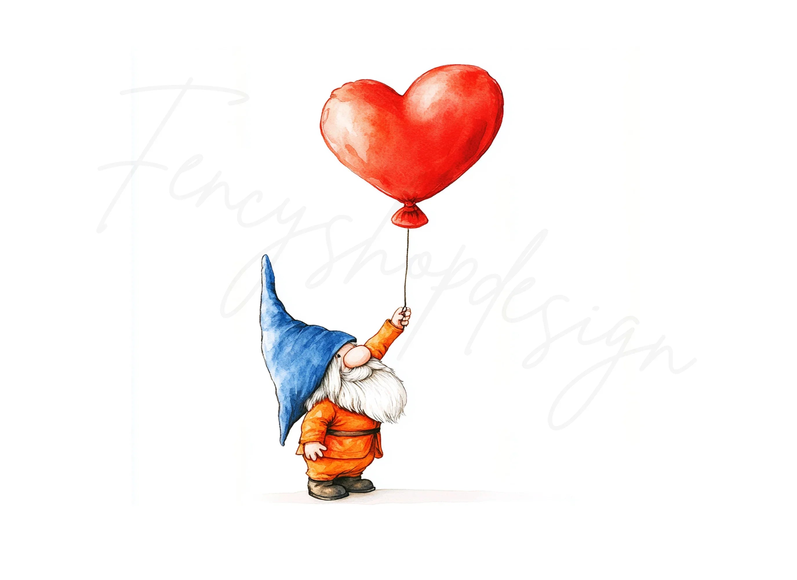 Cute Gnomes with Heart Balloon Clipart Bundle
