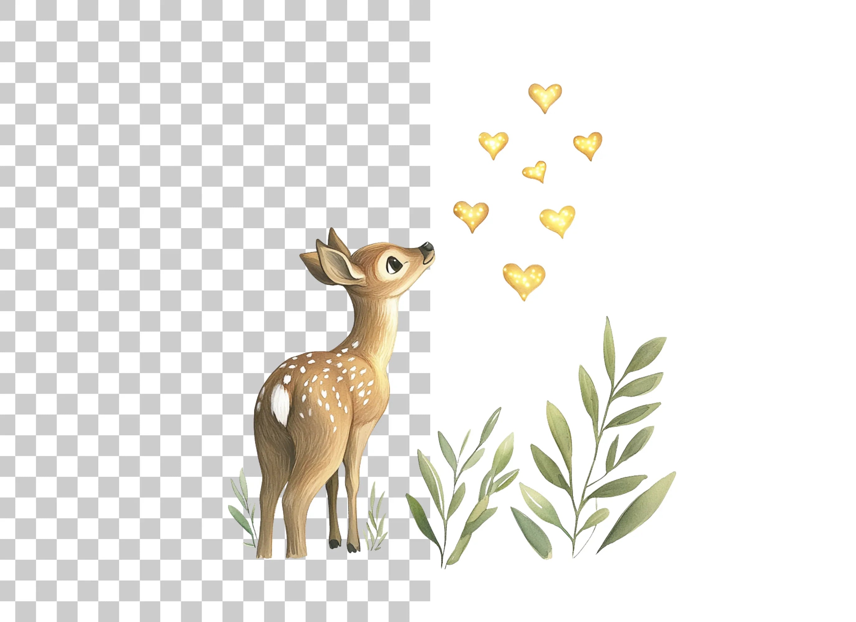 Cute Fawn with Golden Hearts Clipart Bundle