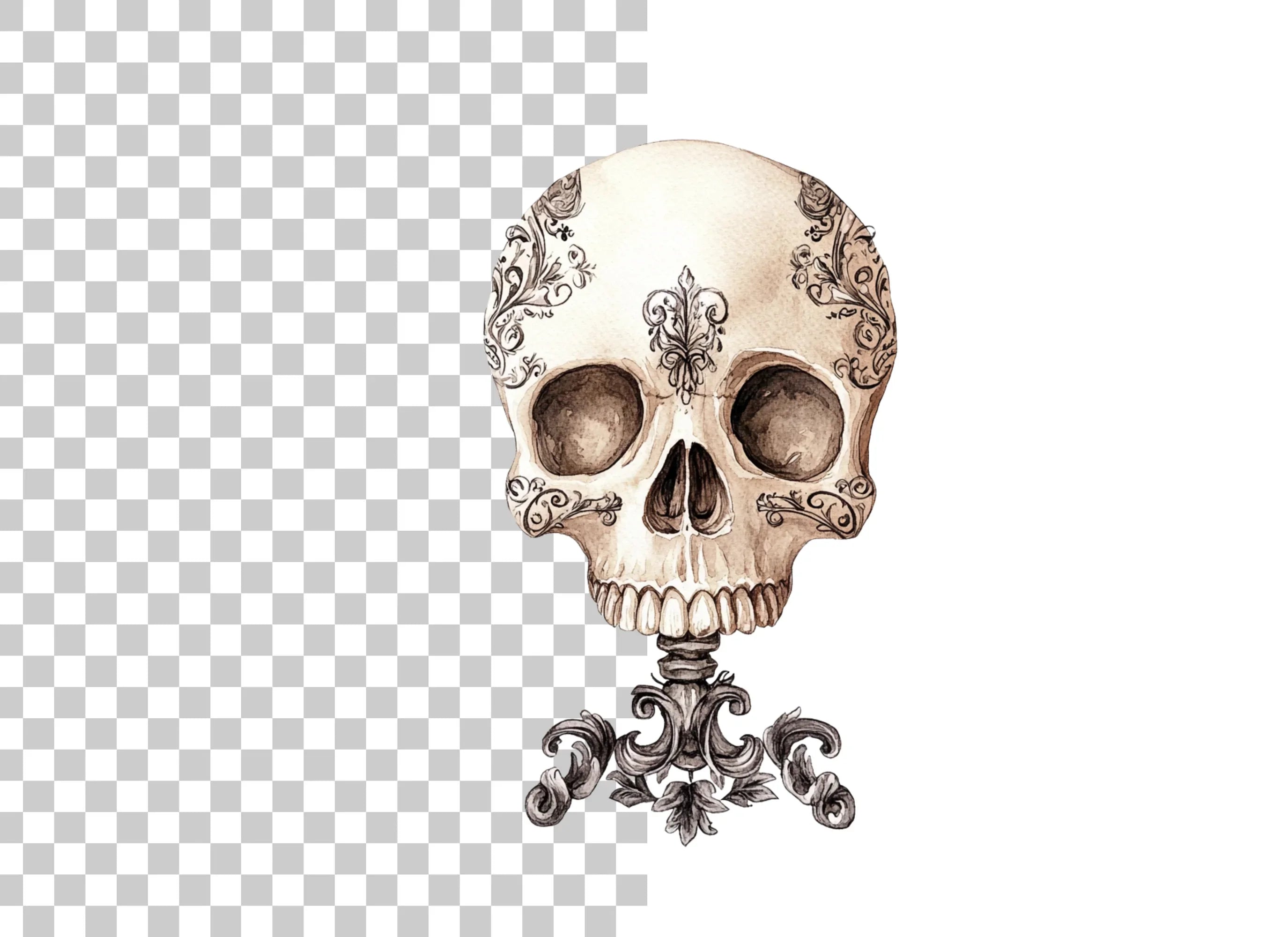 Ornate Floral Skull Clipart Bundle