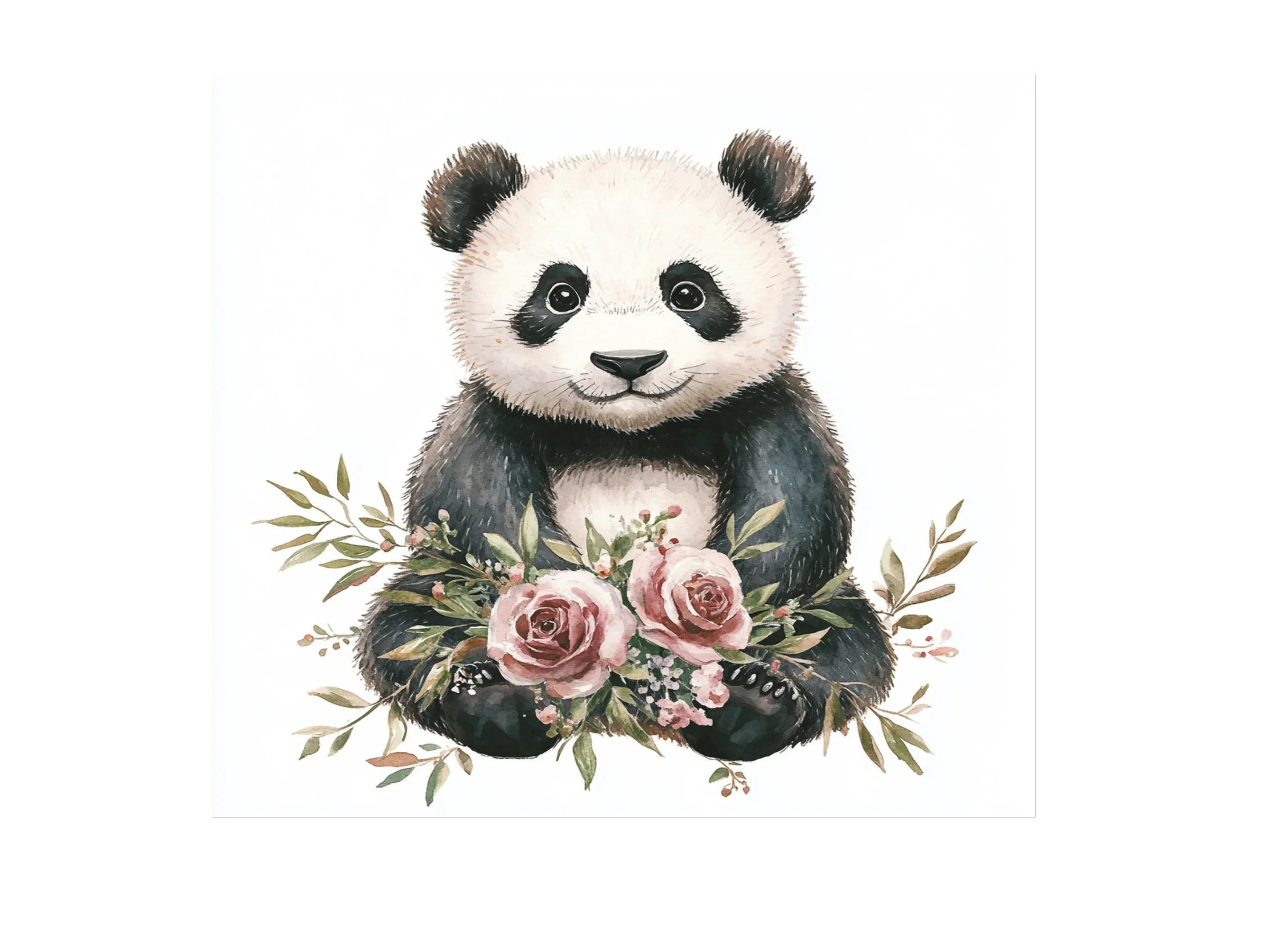 Cute Panda with Pink Roses Clipart Bundle