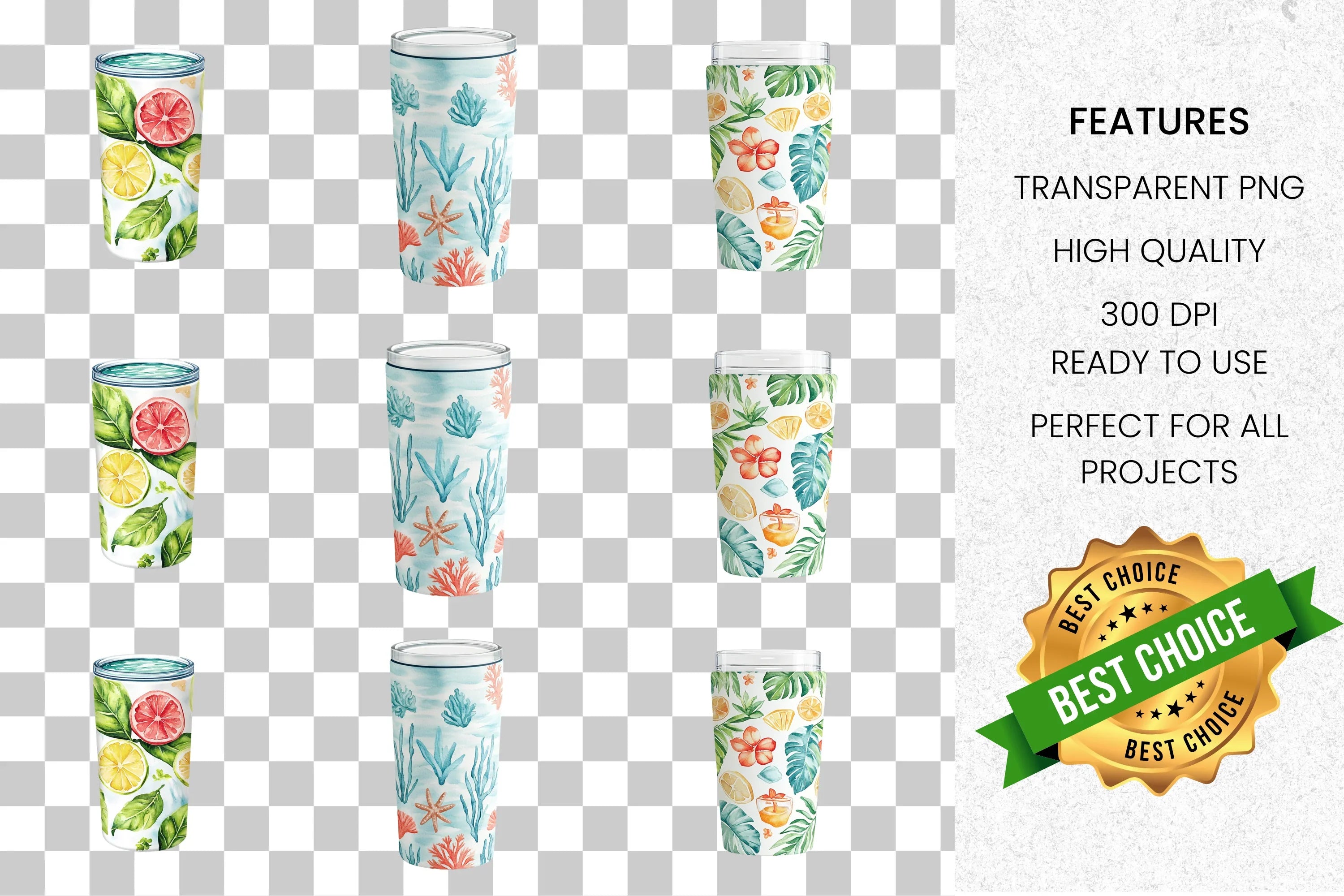 Tropical Summer Tumbler Clipart Bundle