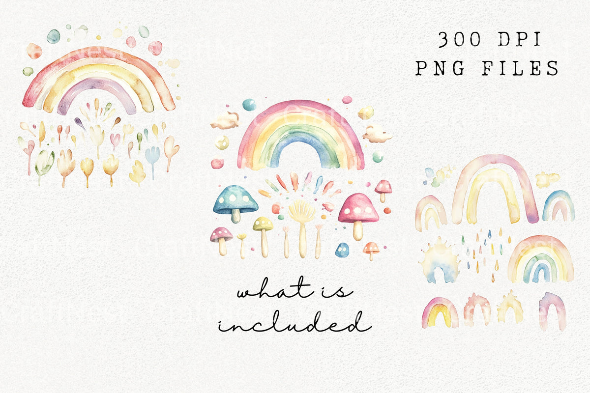 Whimsical Rainbow Mushroom Clipart Bundle