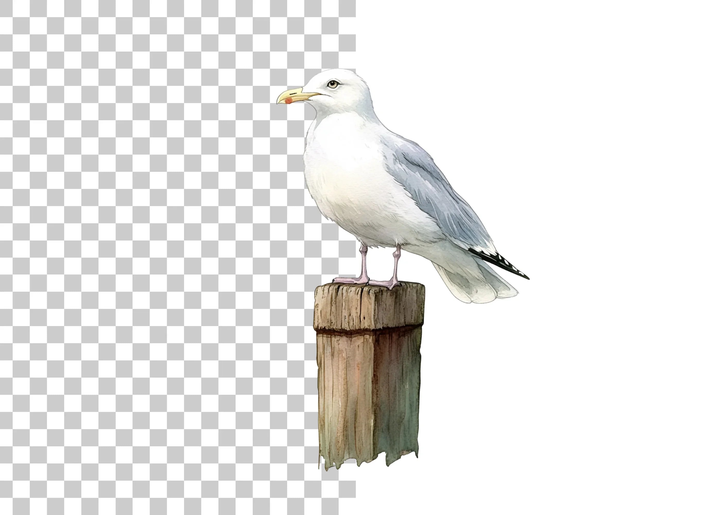 Seagulls on Wooden Posts Clipart Bundle